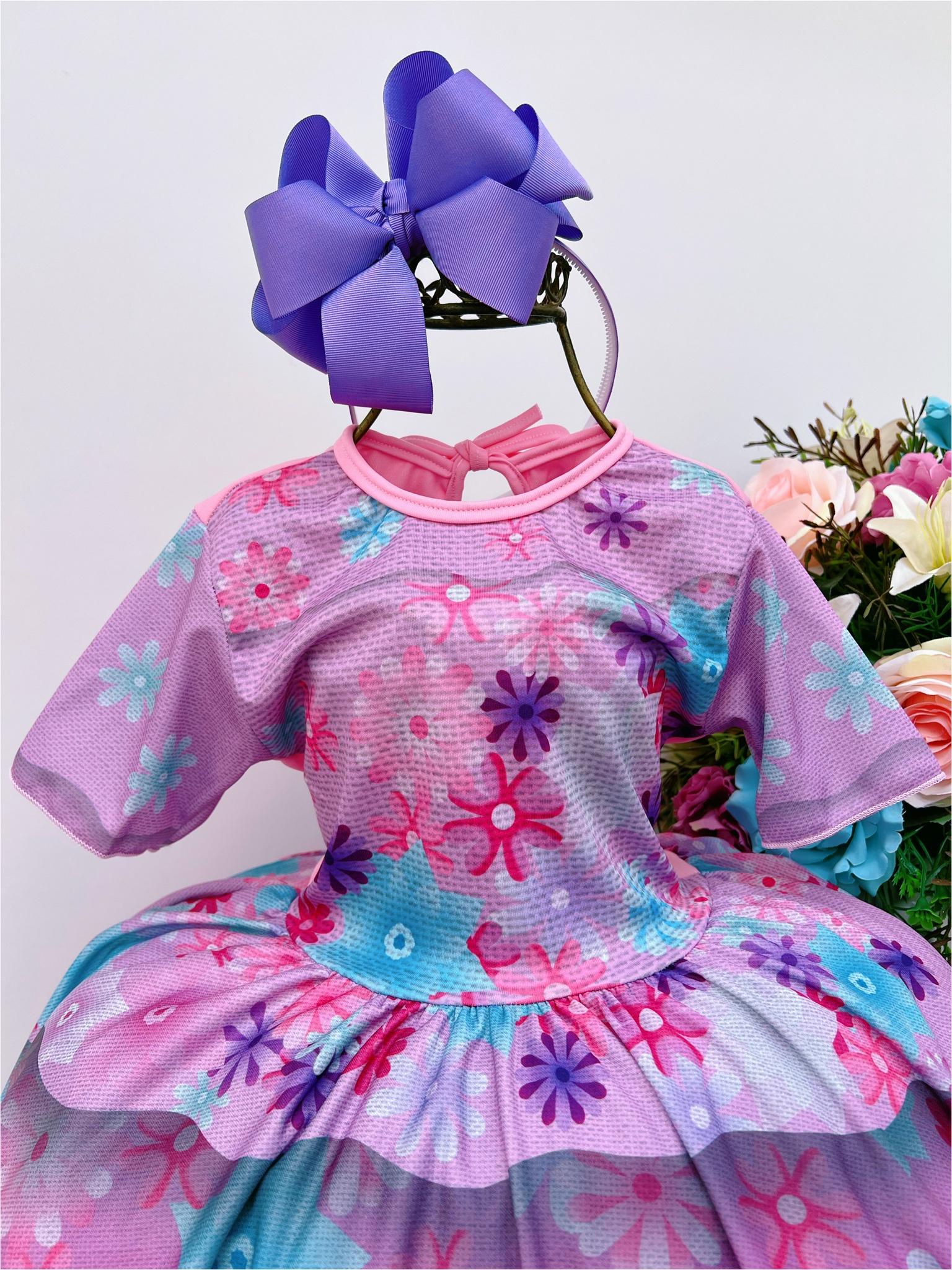 Fantasia vestido Infantil Isabela Encanto Lilás Florido