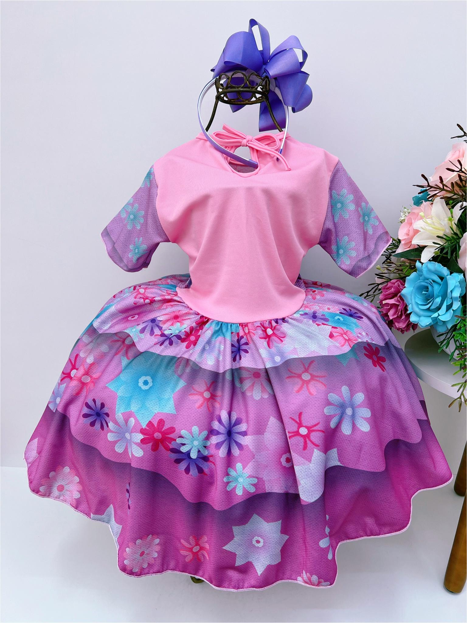 Fantasia vestido Infantil Isabela Encanto Lilás Florido