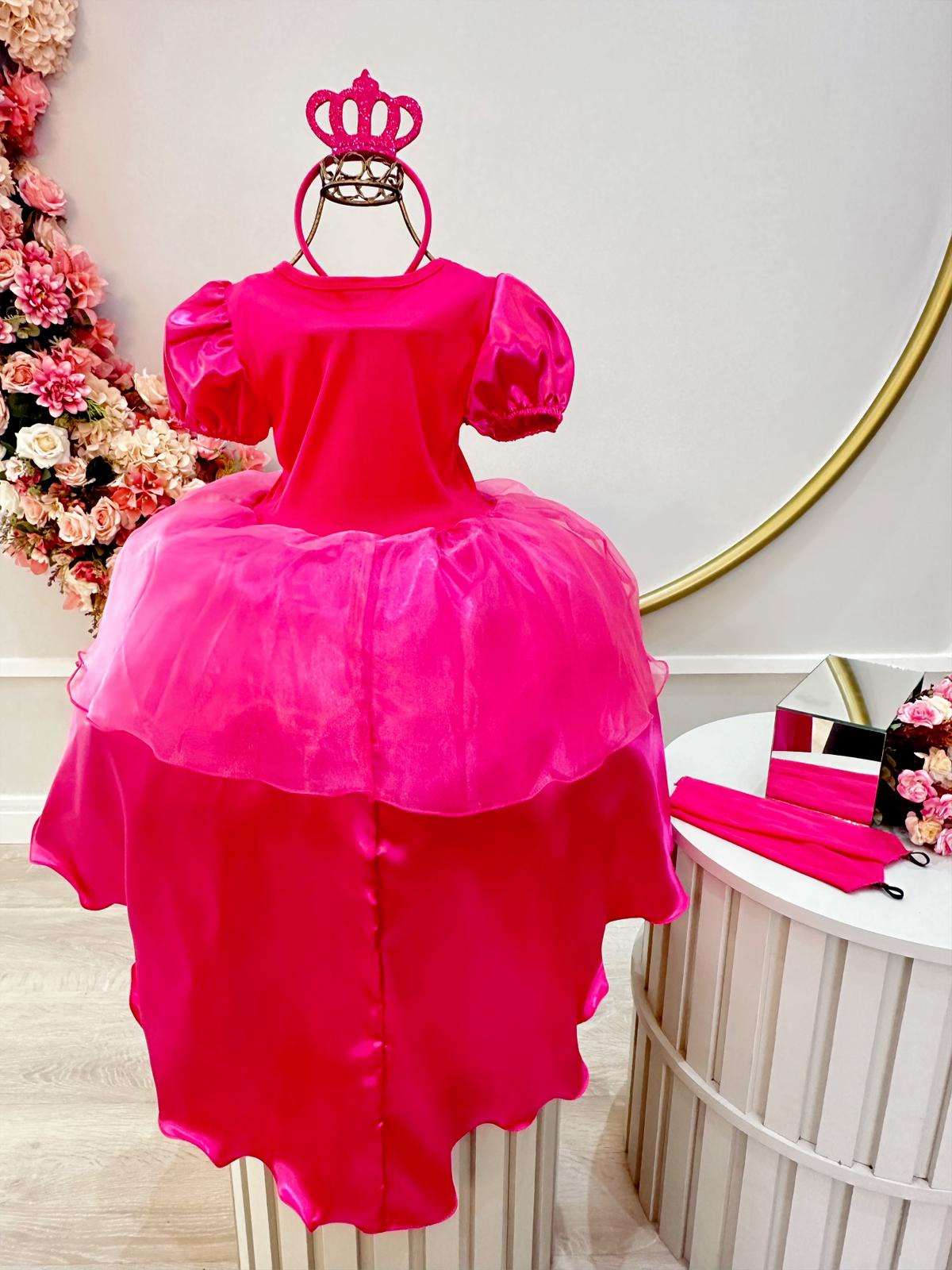 Fantasia Infantil Princesa  Aurora Pink Acompanha Tiara e Luva