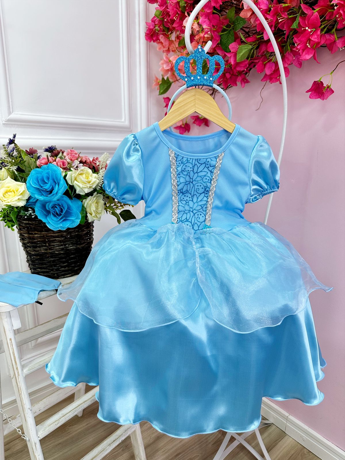 Kit Princesa Fantasia Infantil Frozen Com Luva e Tiara