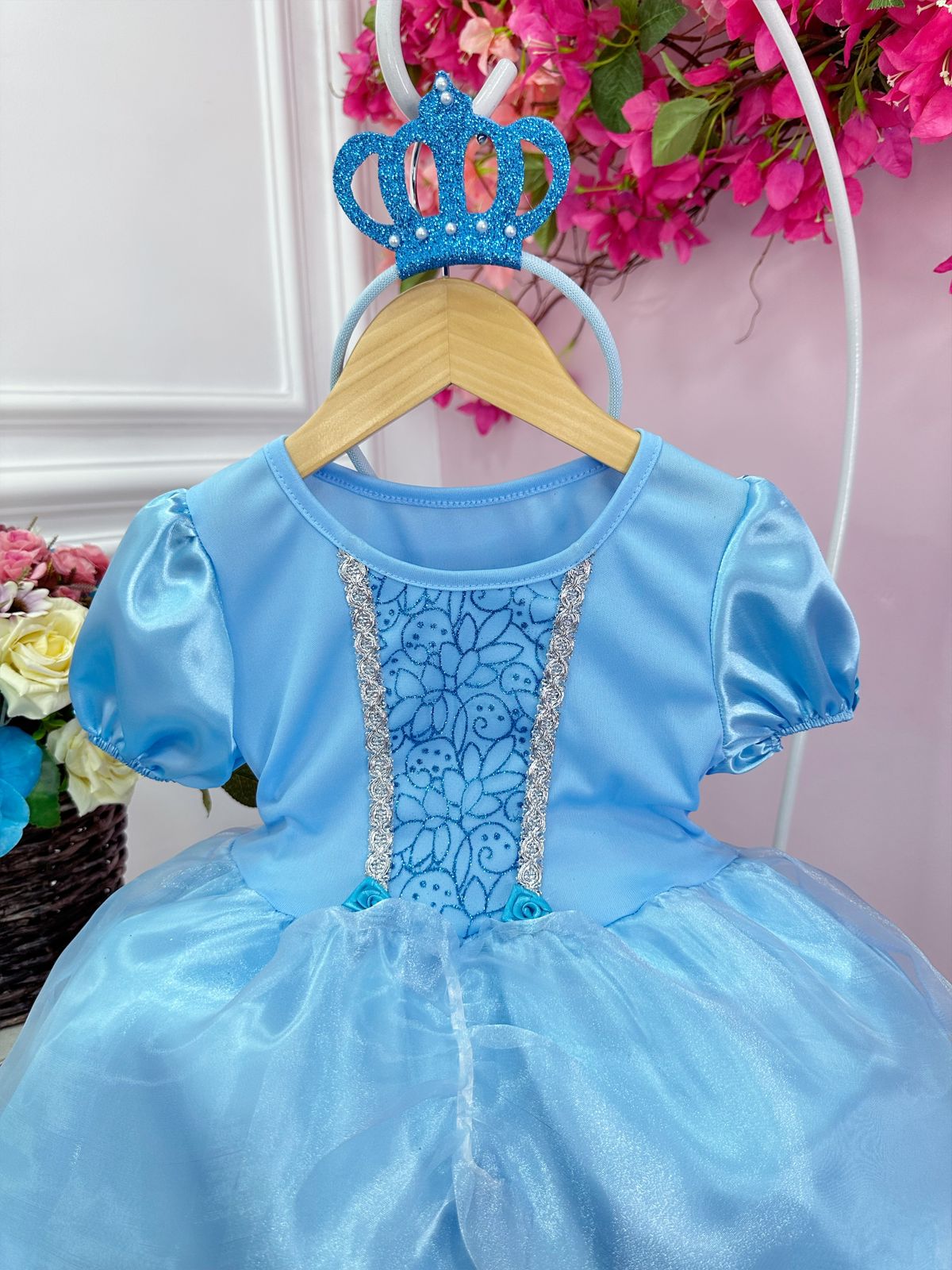 Kit Princesa Fantasia Infantil Frozen Com Luva e Tiara