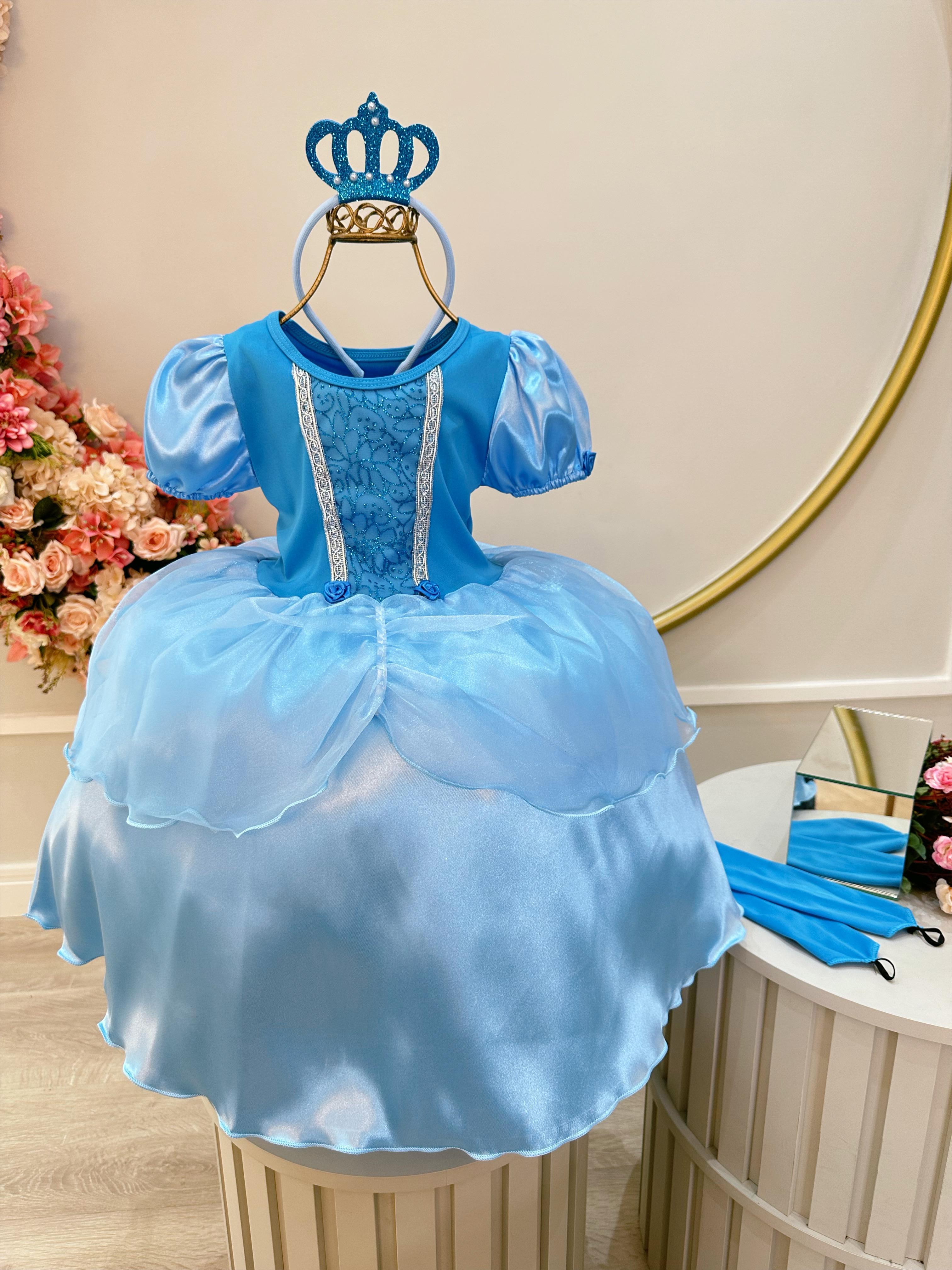 Kit Princesa Fantasia Infantil Frozen com Tiara e Luva Luxo