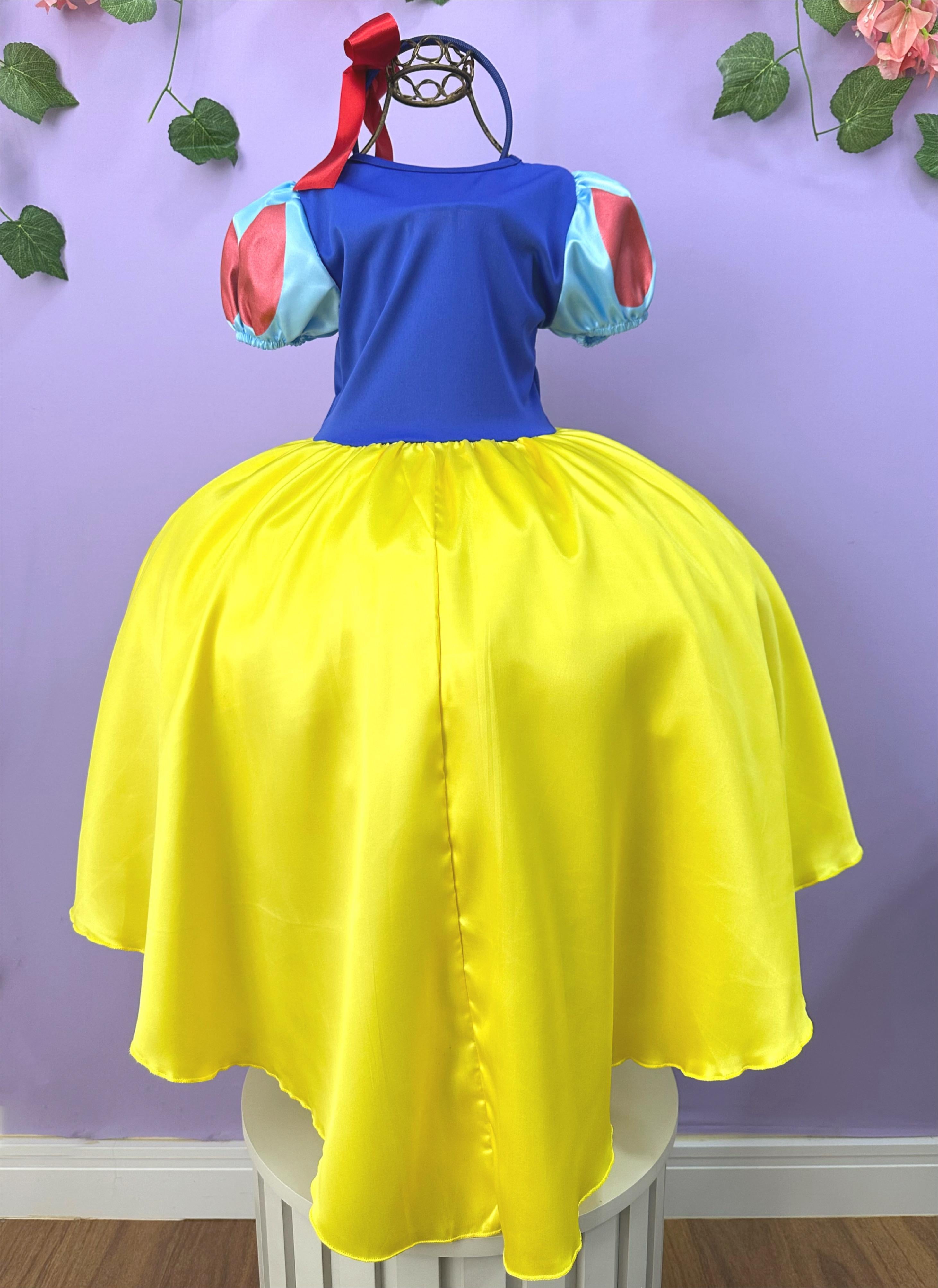 Vestido Fantasia Infantil Branca de Neve Amarelo Capa Tiara