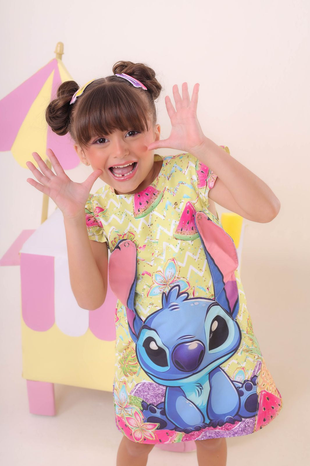 Vestido Infantil Amarelo Lilo e Stitch Luxo Festas