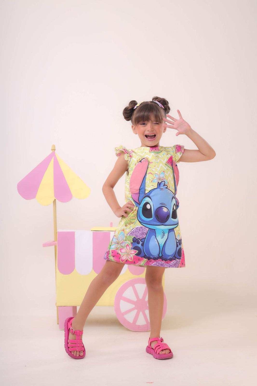 Vestido Infantil Amarelo Lilo e Stitch Luxo Festas