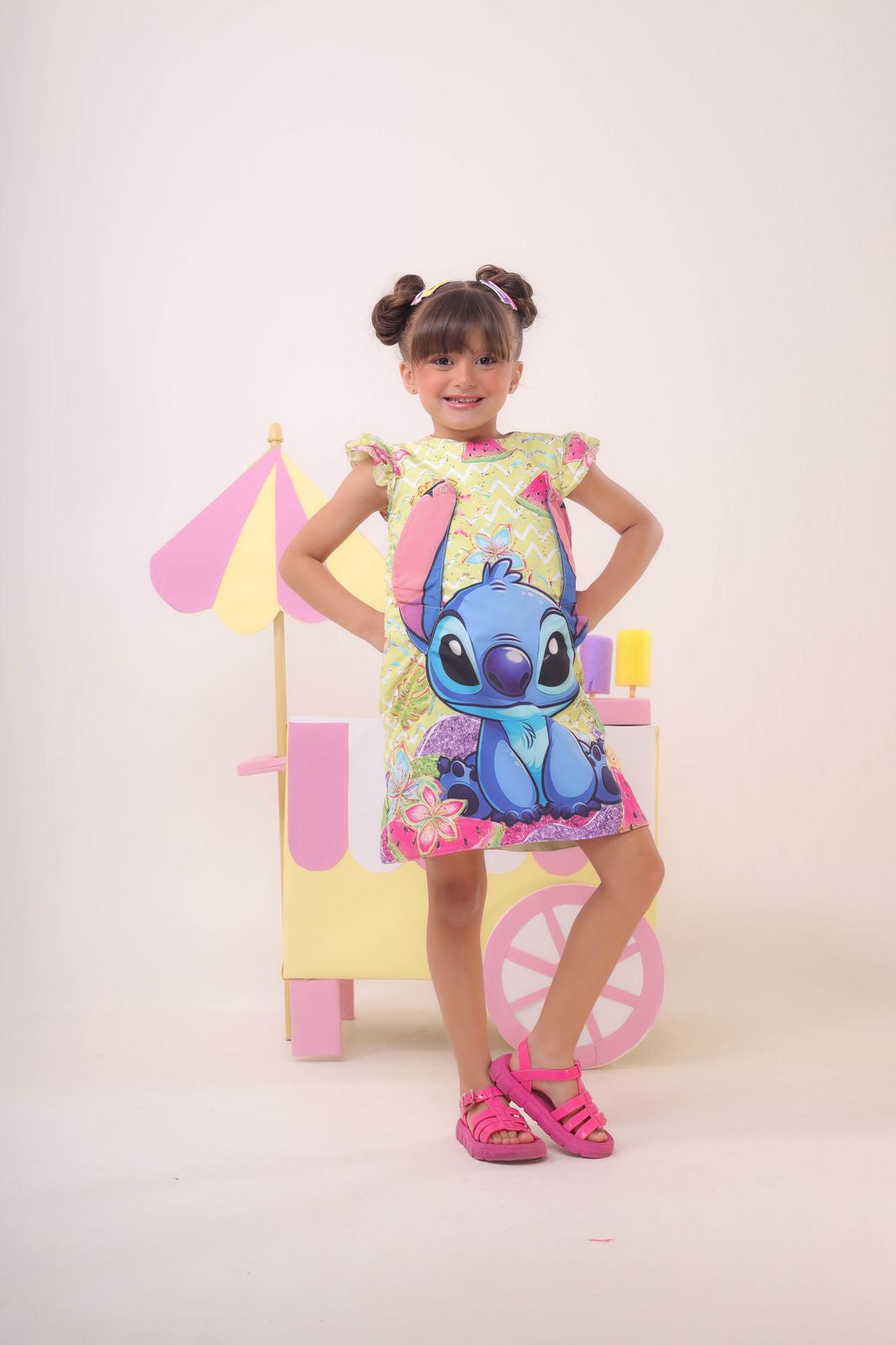 Vestido Infantil Amarelo Lilo e Stitch Luxo Festas