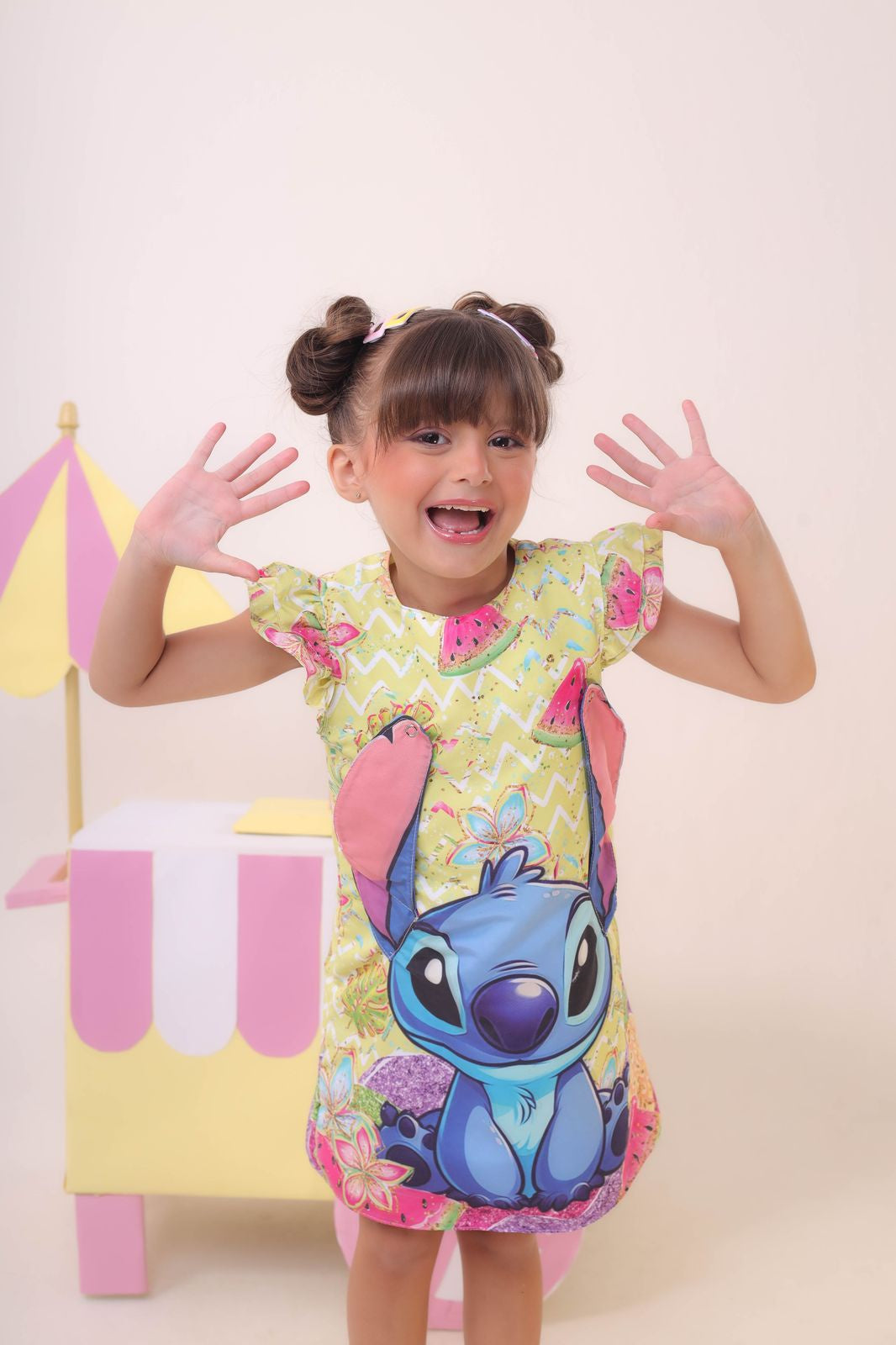 Vestido Infantil Amarelo Lilo e Stitch Luxo Festas