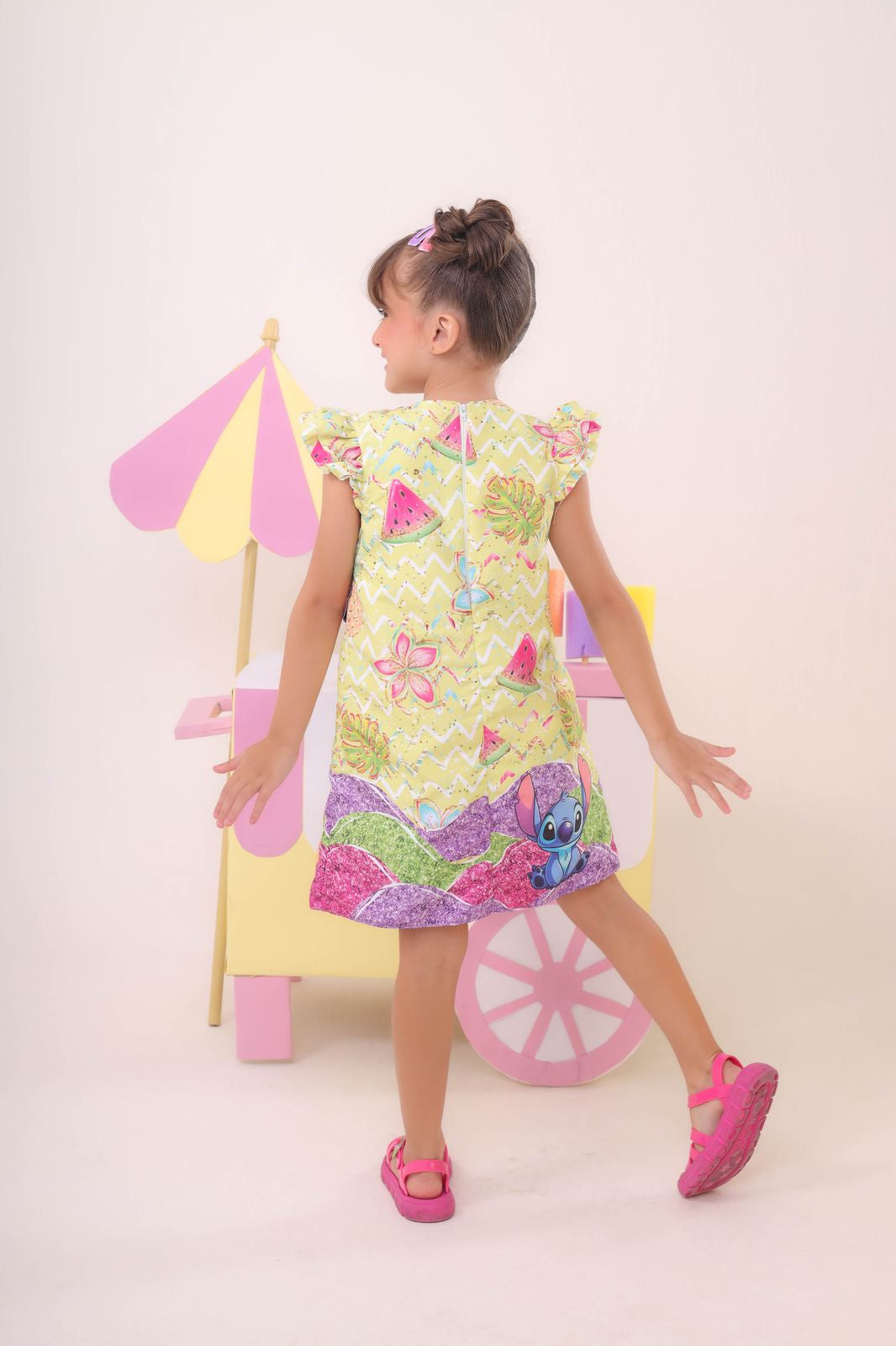 Vestido Infantil Amarelo Lilo e Stitch Luxo Festas