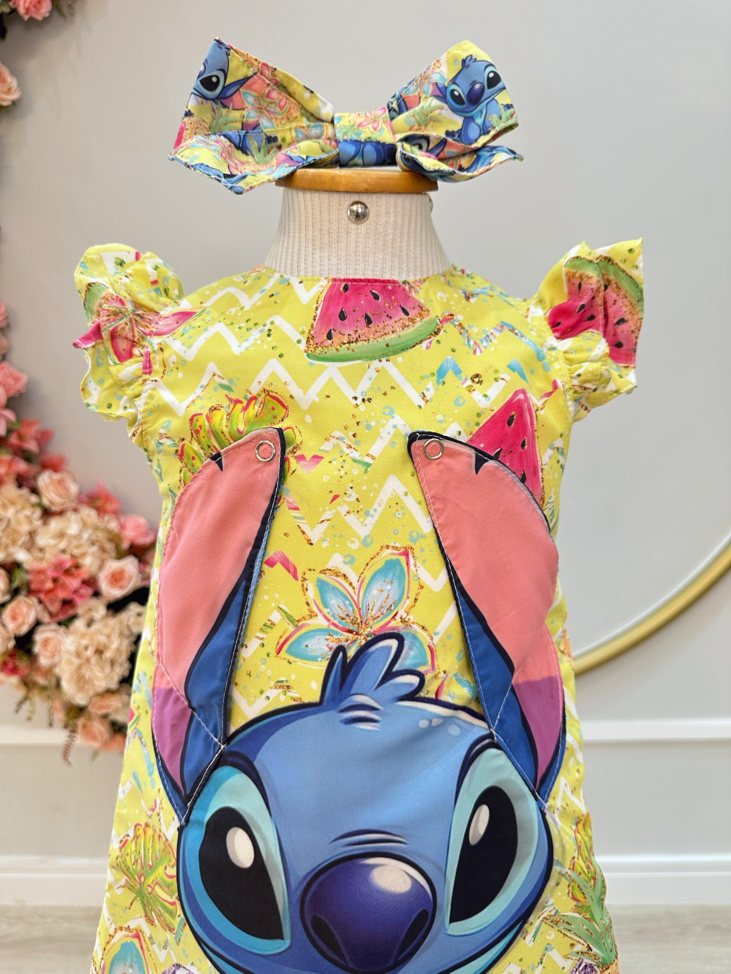 Vestido Infantil Amarelo Lilo e Stitch Luxo Festas