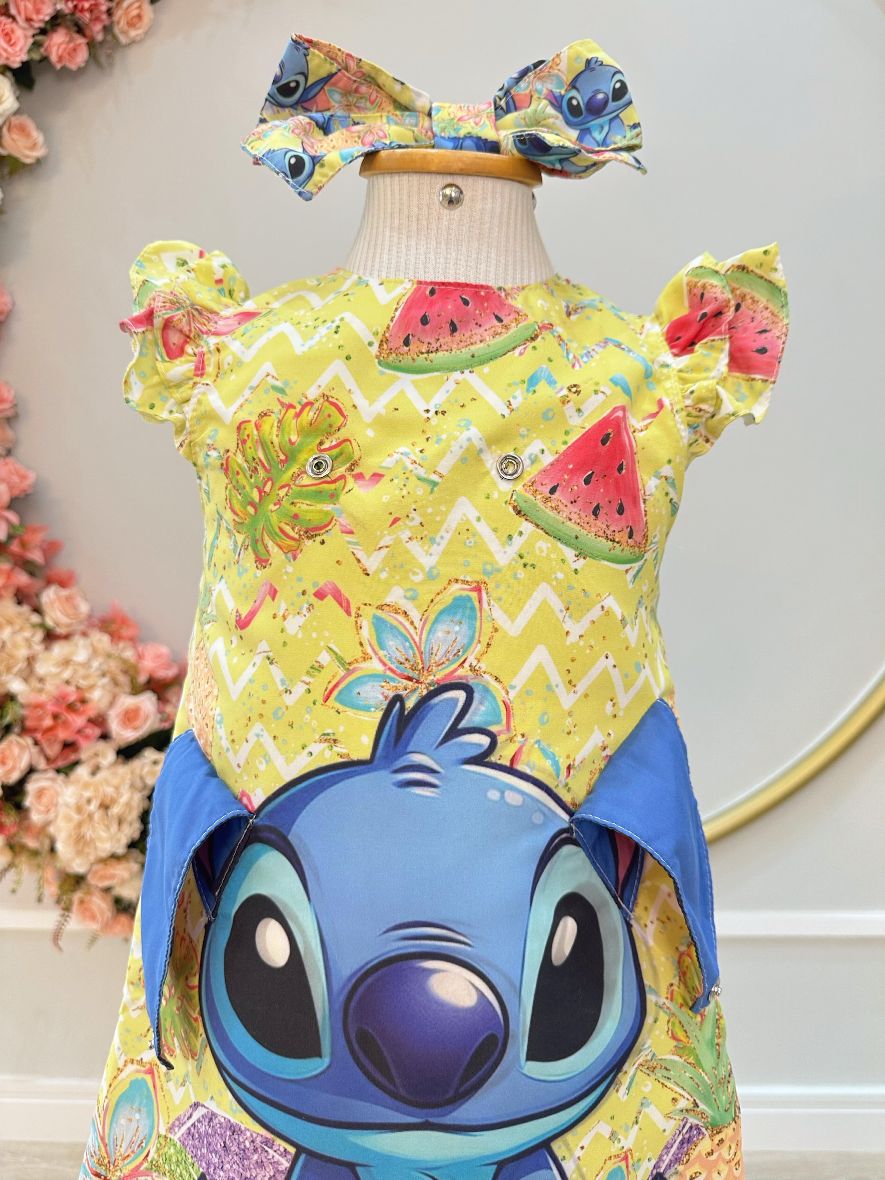 Vestido Infantil Amarelo Lilo e Stitch Luxo Festas