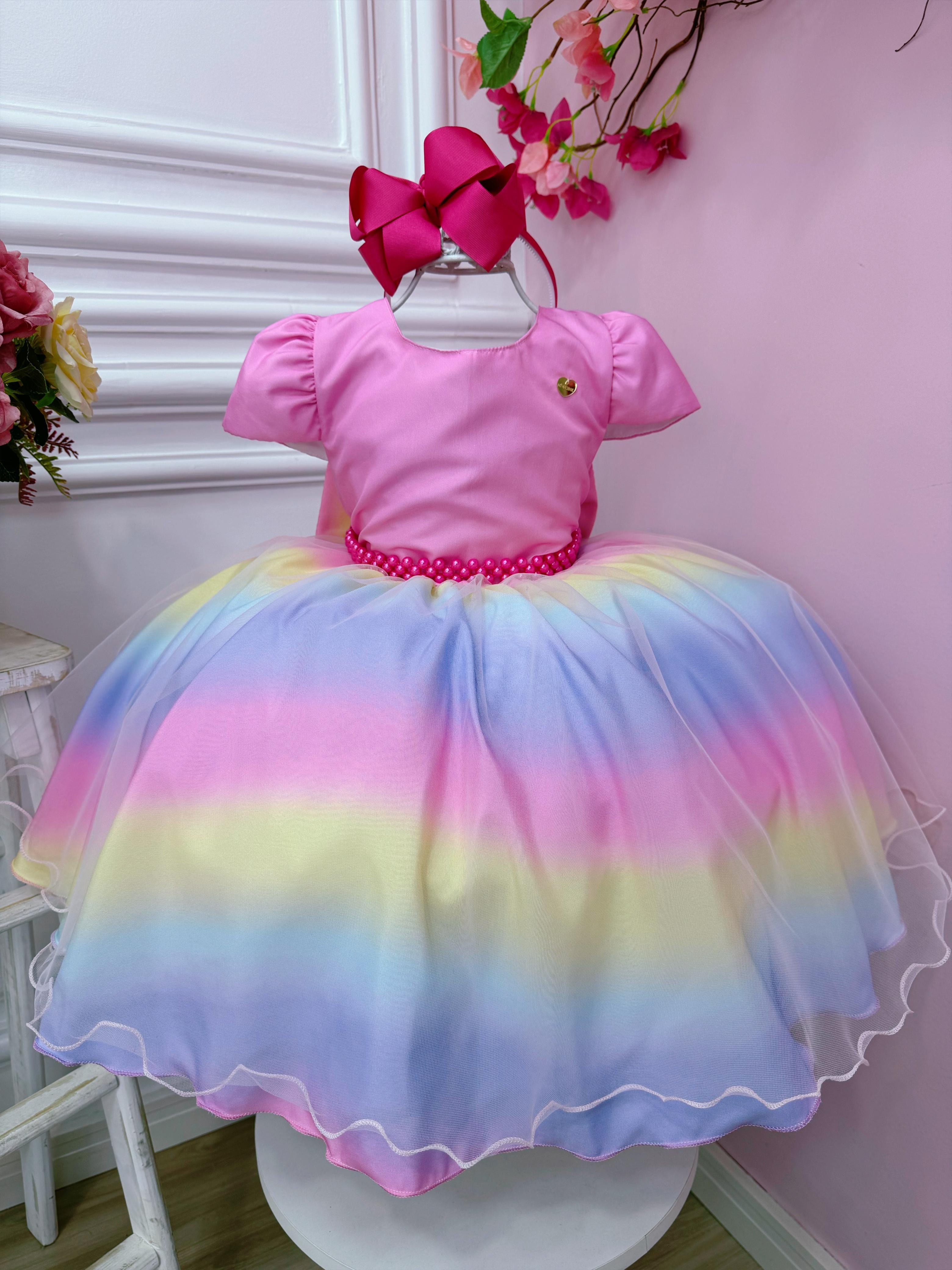 Vestido Infantil Arco Iris Chuva de Amor Unicórnio Festas