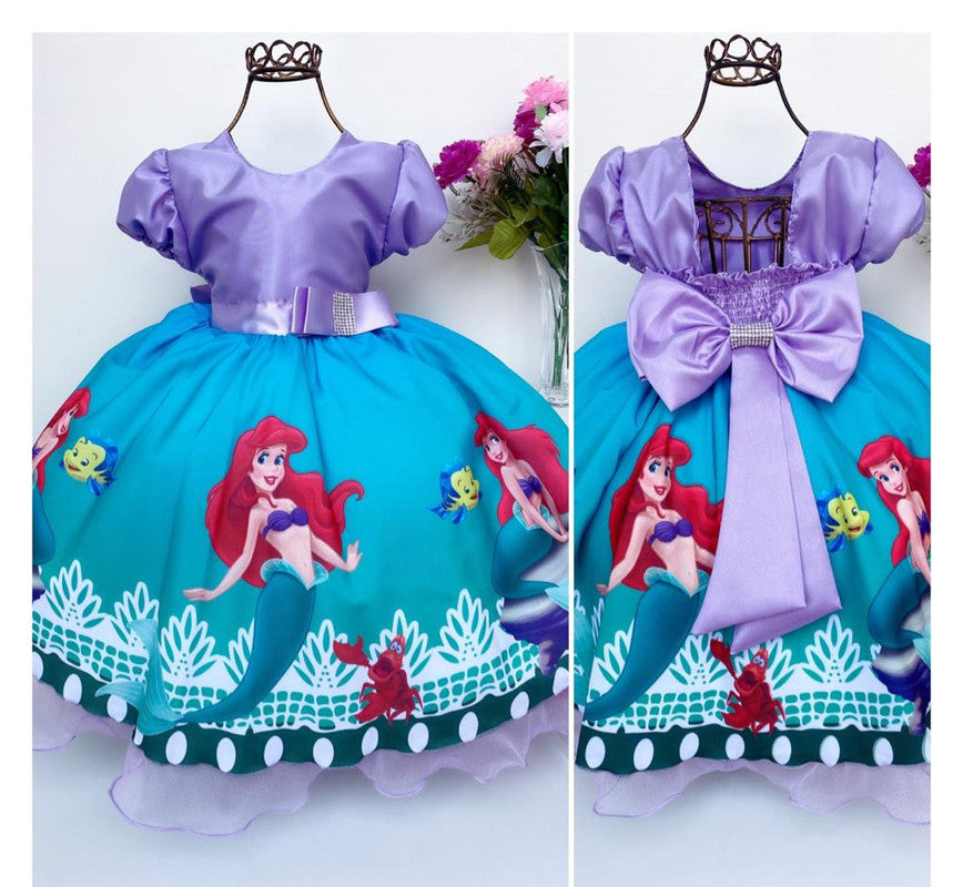 Vestido Infantil Ariel Princesa do Mar Strass