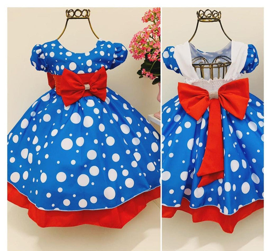 Vestido Infantil Azul Bolinhas Brancas Galinha Pintadinha