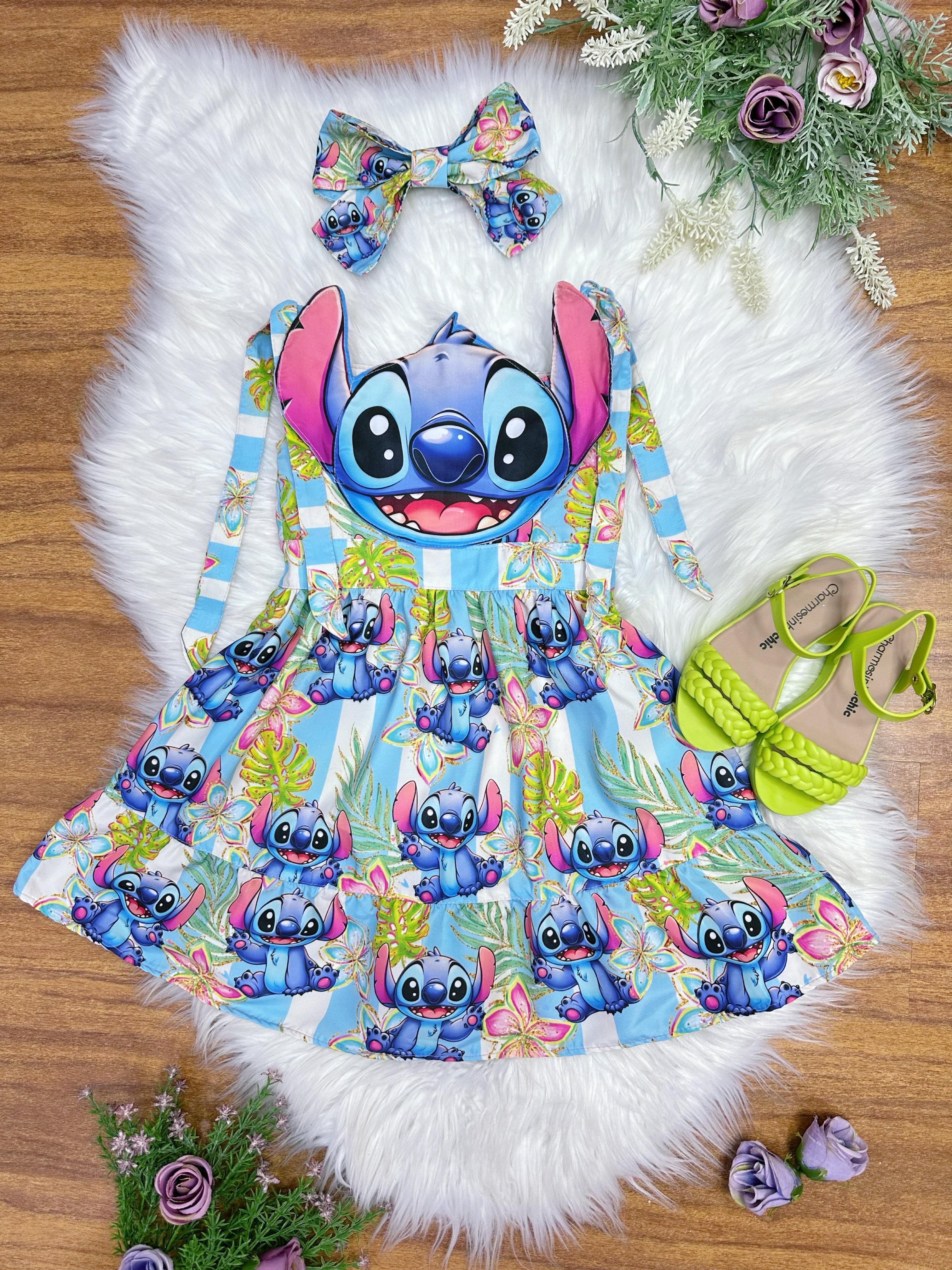 Vestido Infantil Azul Lilo e Stitch Luxo Festas