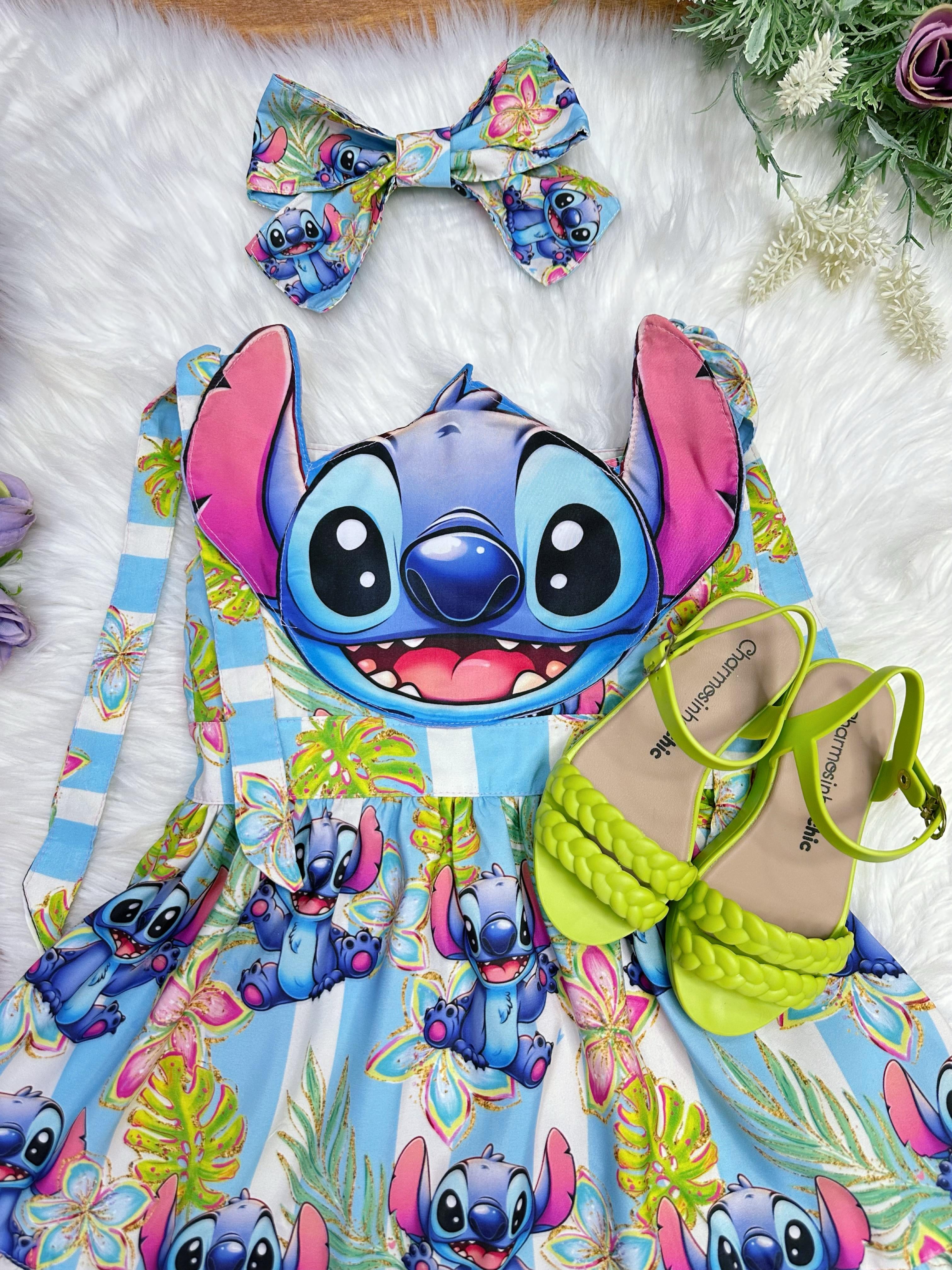 Vestido Infantil Azul Lilo e Stitch Luxo Festas