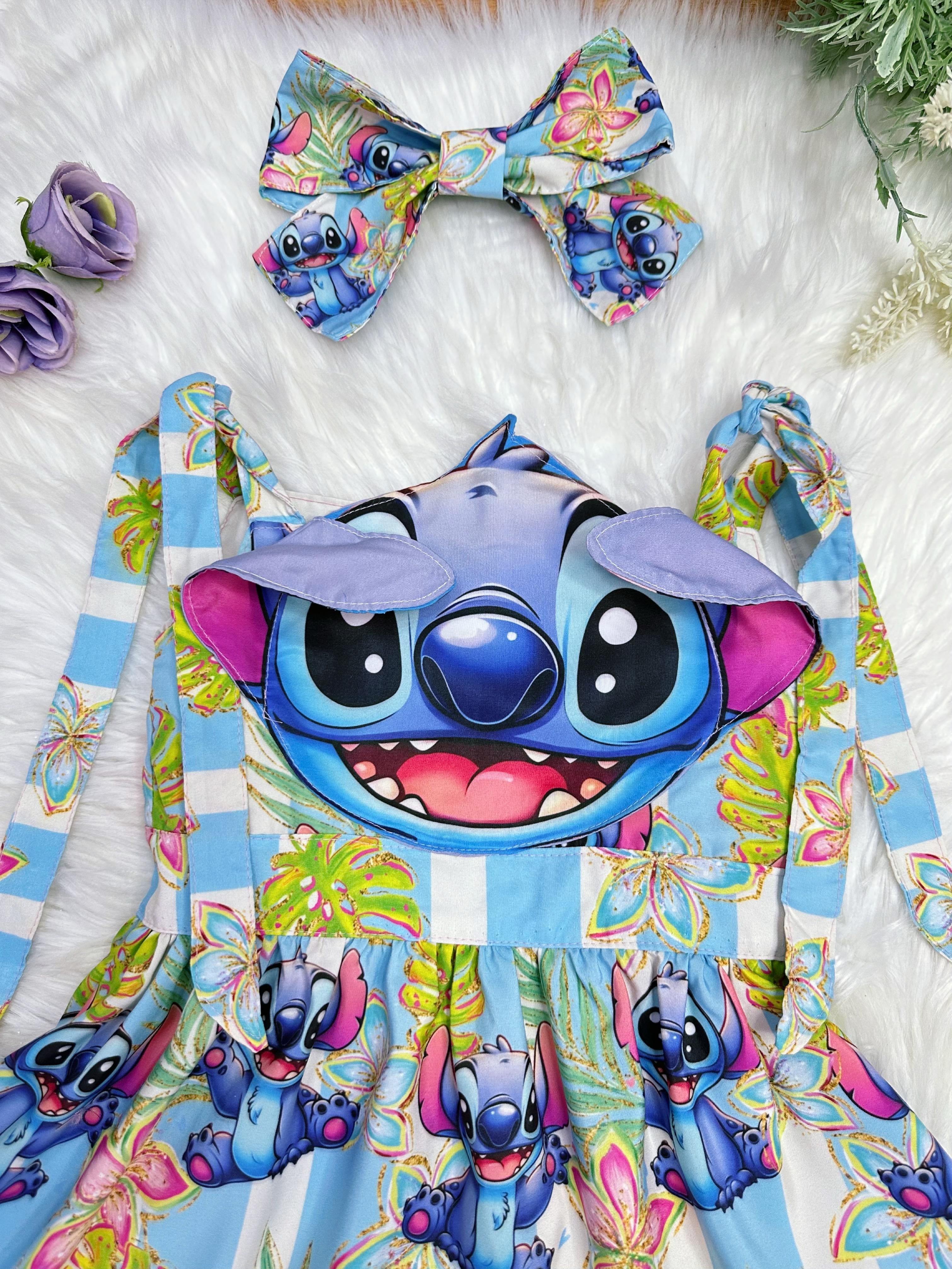 Vestido Infantil Azul Lilo e Stitch Luxo Festas