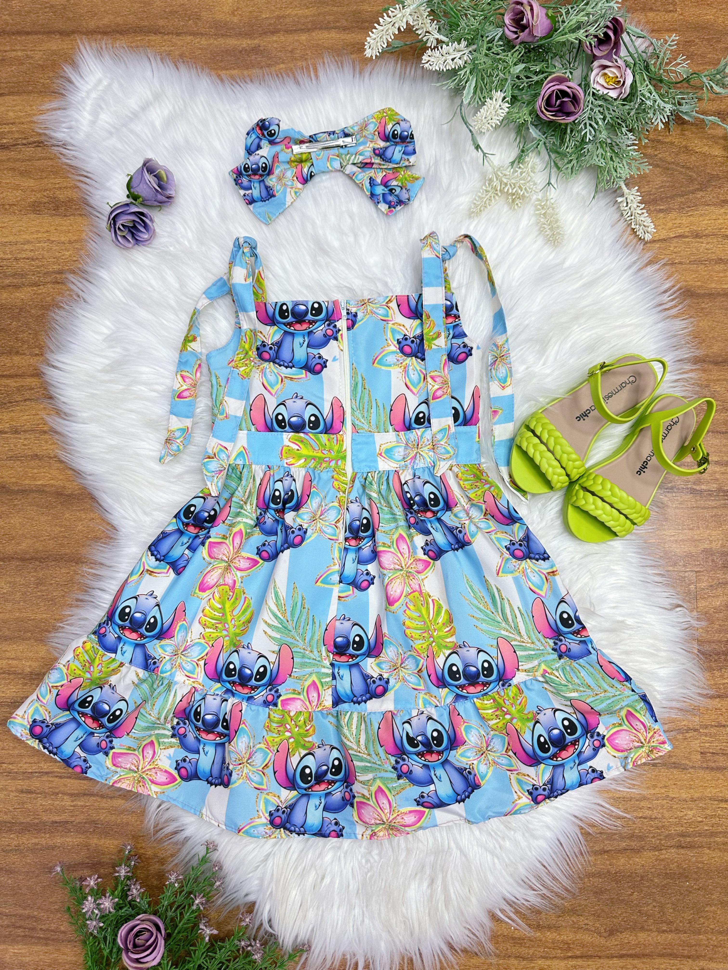 Vestido Infantil Azul Lilo e Stitch Luxo Festas