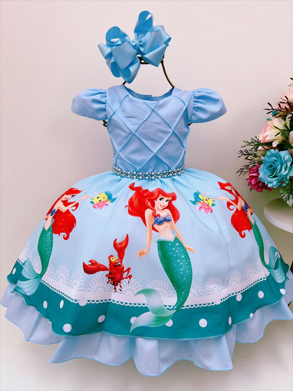 Vestido Infantil Azul Princesa Sereia Ariel Festas