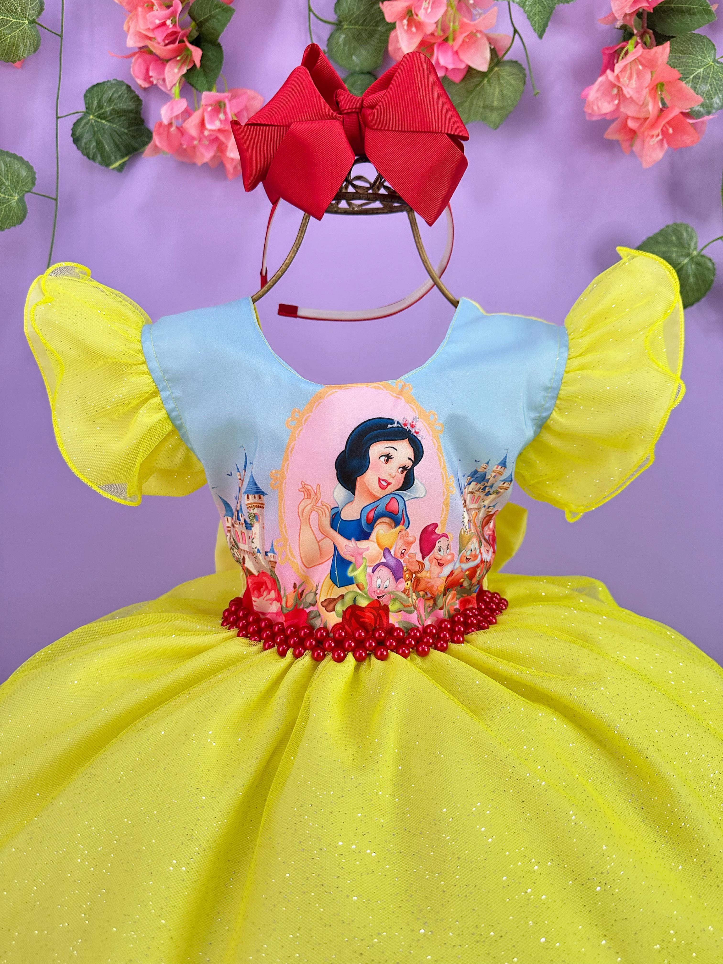 Vestido Infantil Branca de Neve e os 7 anões Colorido Festas
