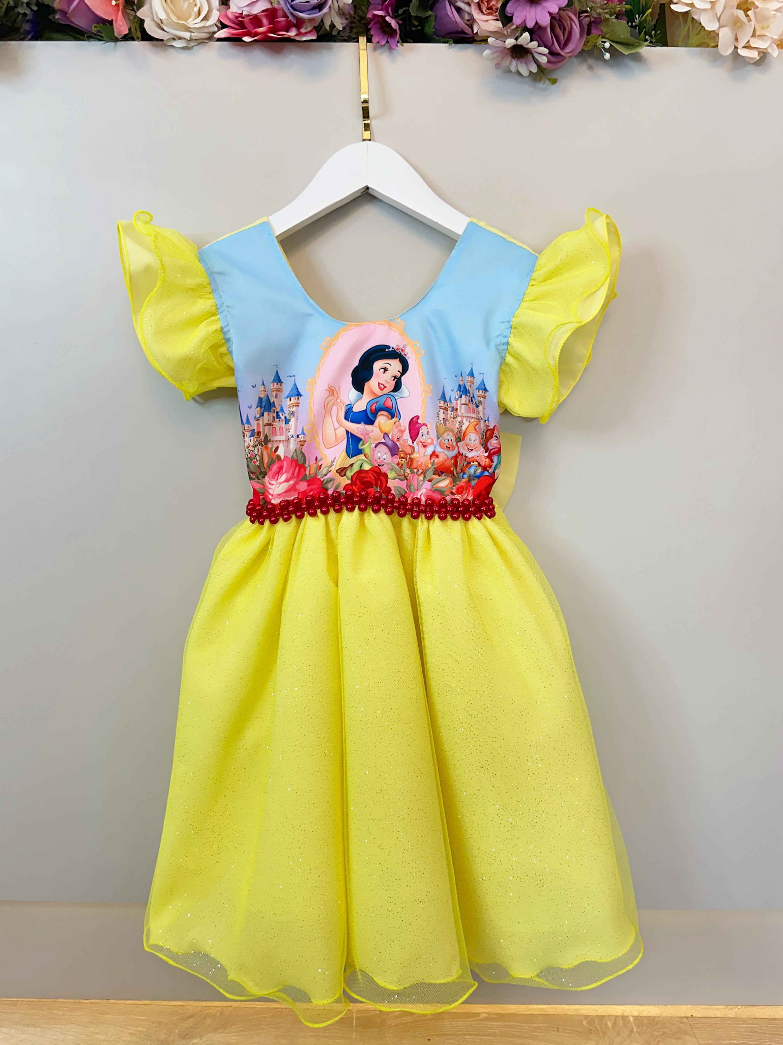 Vestido Infantil Branca de Neve e os 7 anões Colorido Festas