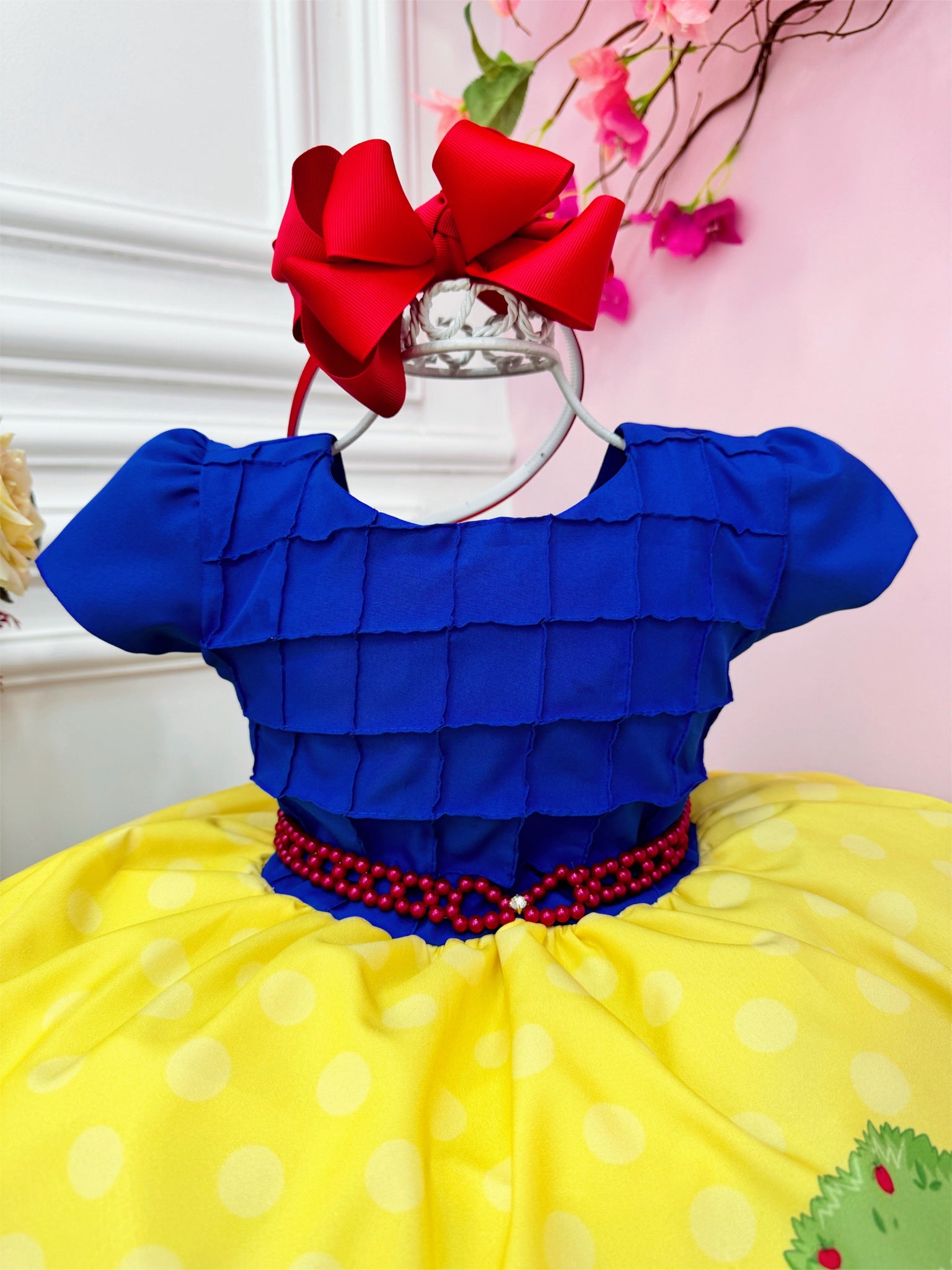 Vestido Infantil Branca de Neve Princesas Azul C/ Pérolas