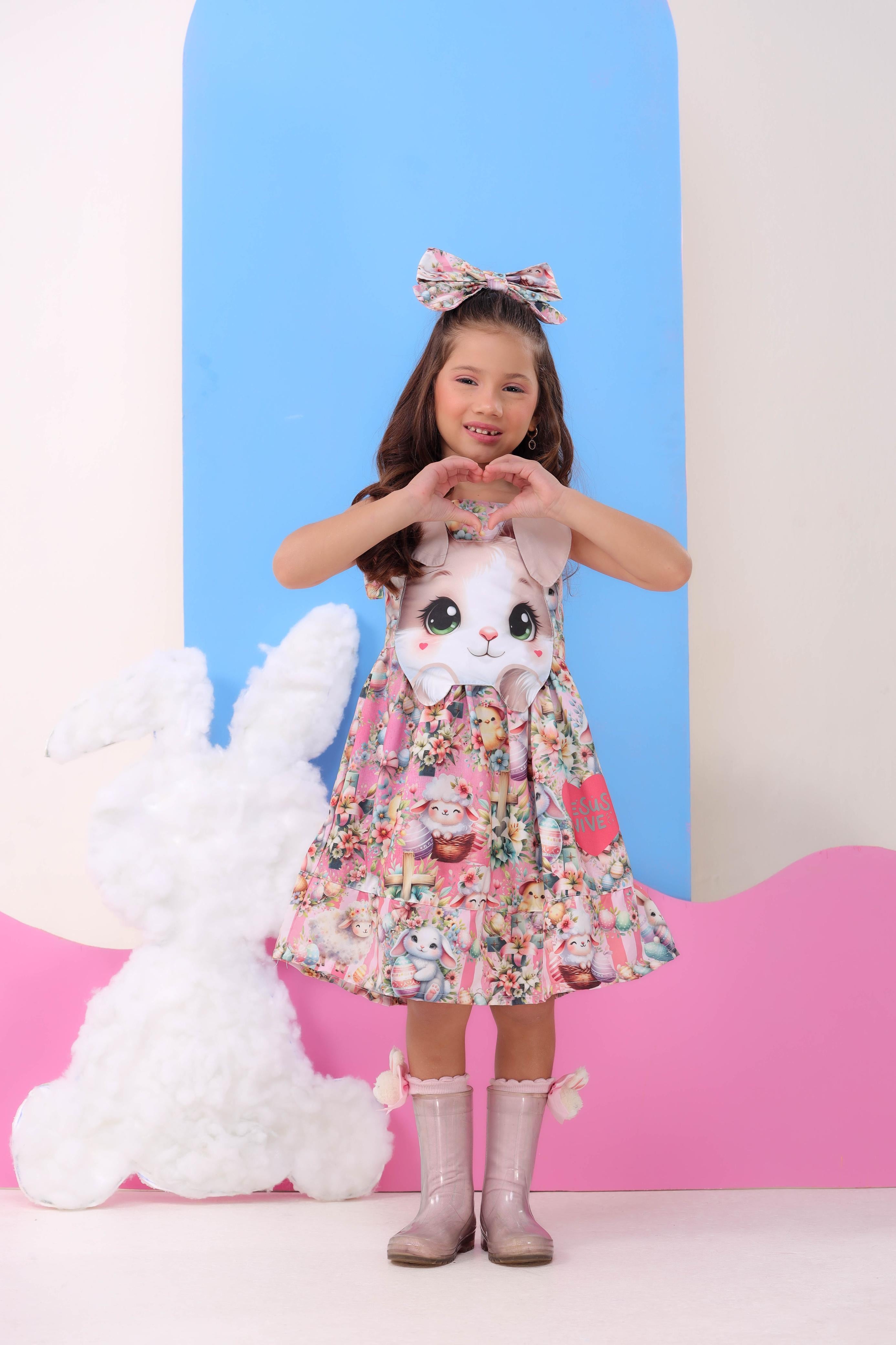 Vestido Infantil Coelhinho da Páscoa Luxo Festas