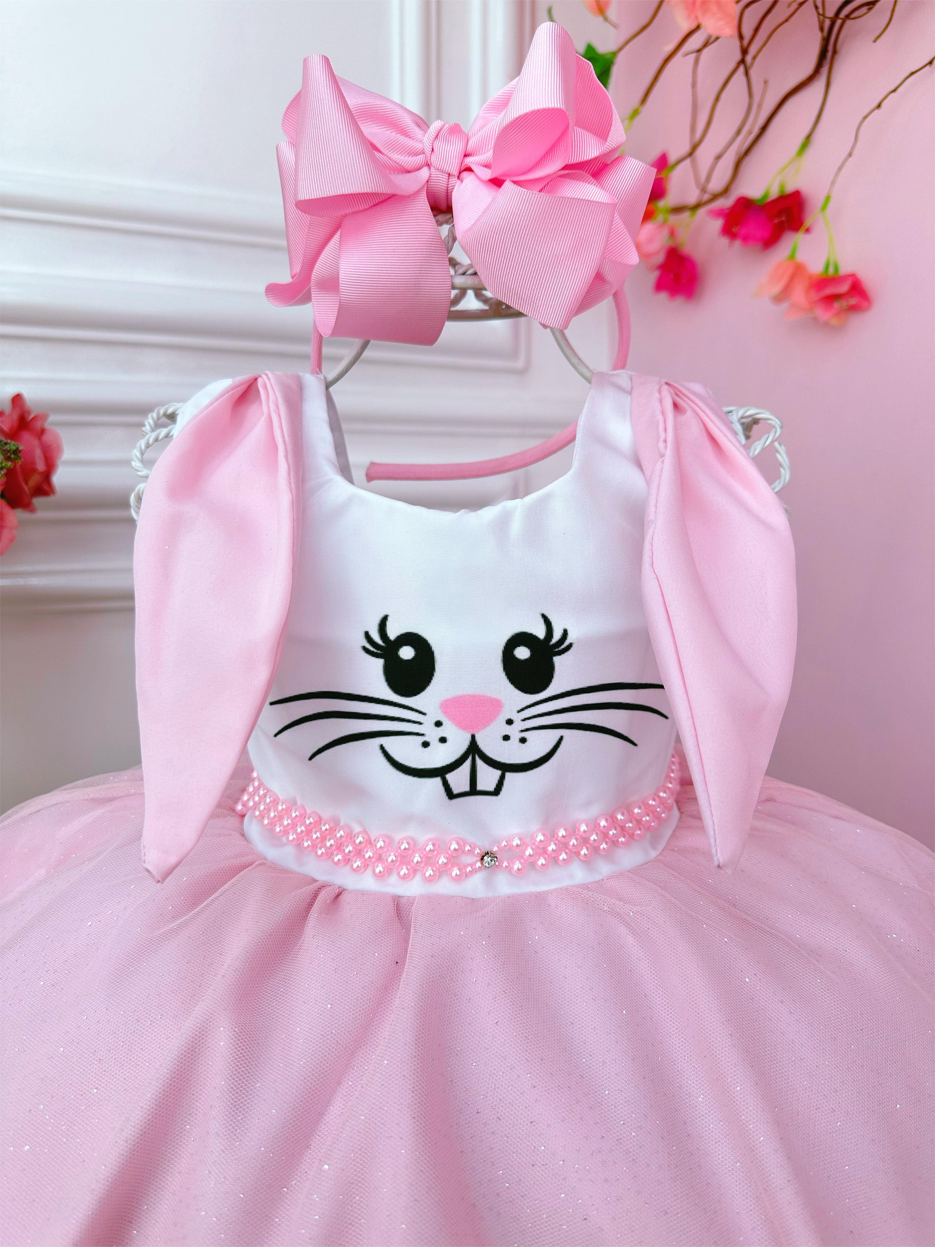 Vestido Infantil Coelho da Páscoa Saia C/ Glitter Luxo