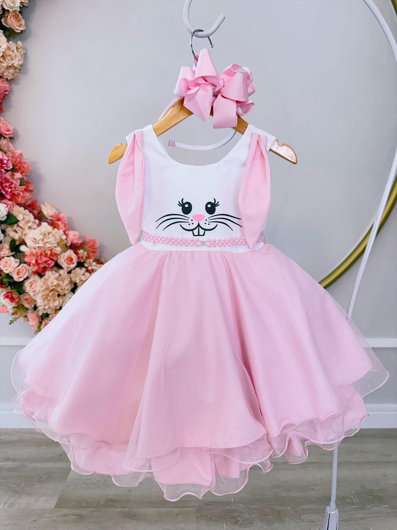 Vestido Infantil Coelho da Páscoa Saia C/ Glitter Luxo