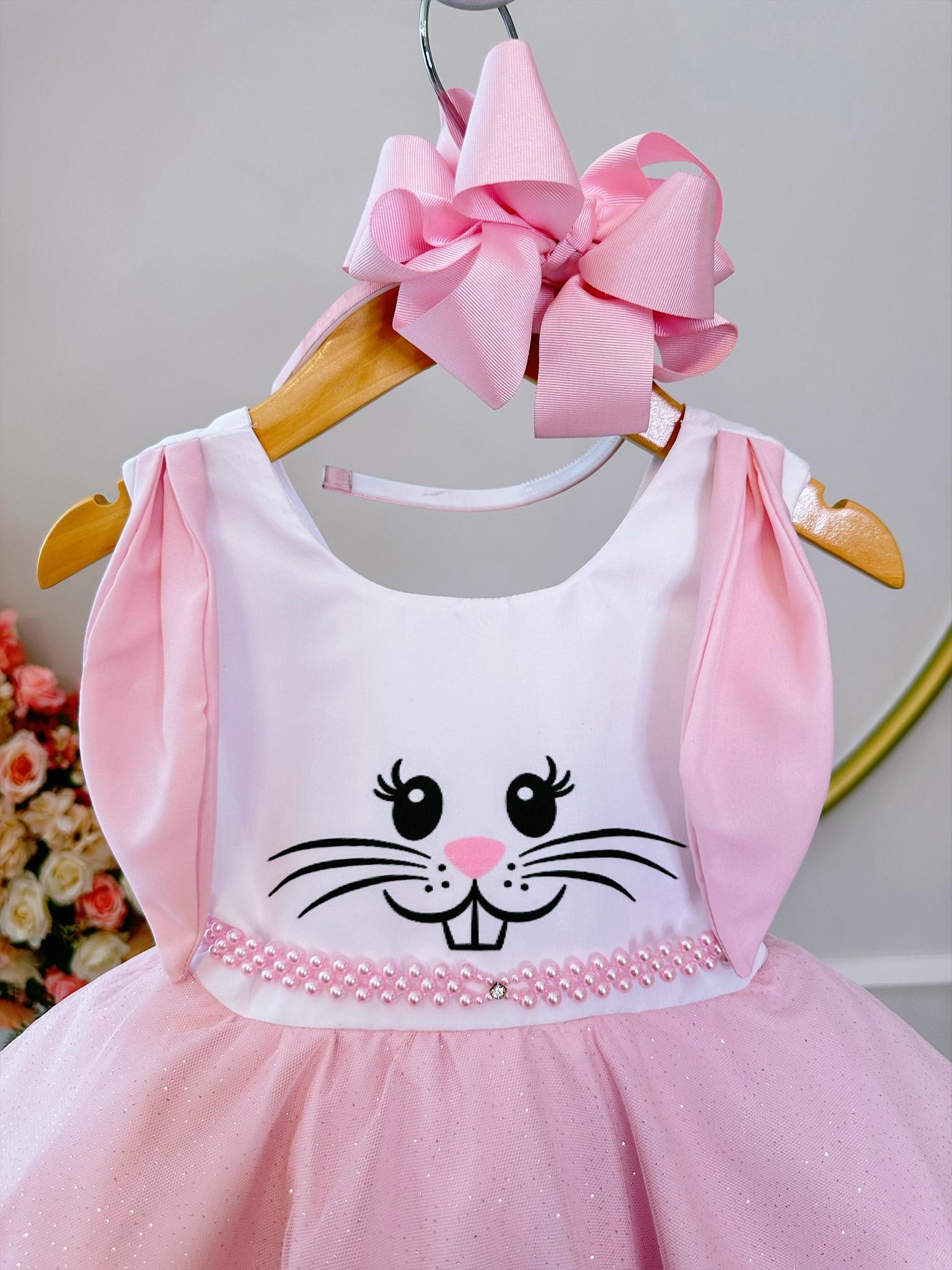 Vestido Infantil Coelho da Páscoa Saia C/ Glitter Luxo