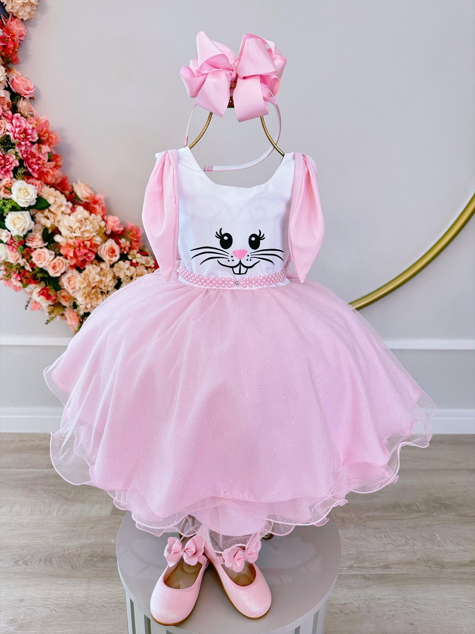 Vestido Infantil Coelho da Páscoa Saia C/ Glitter Luxo