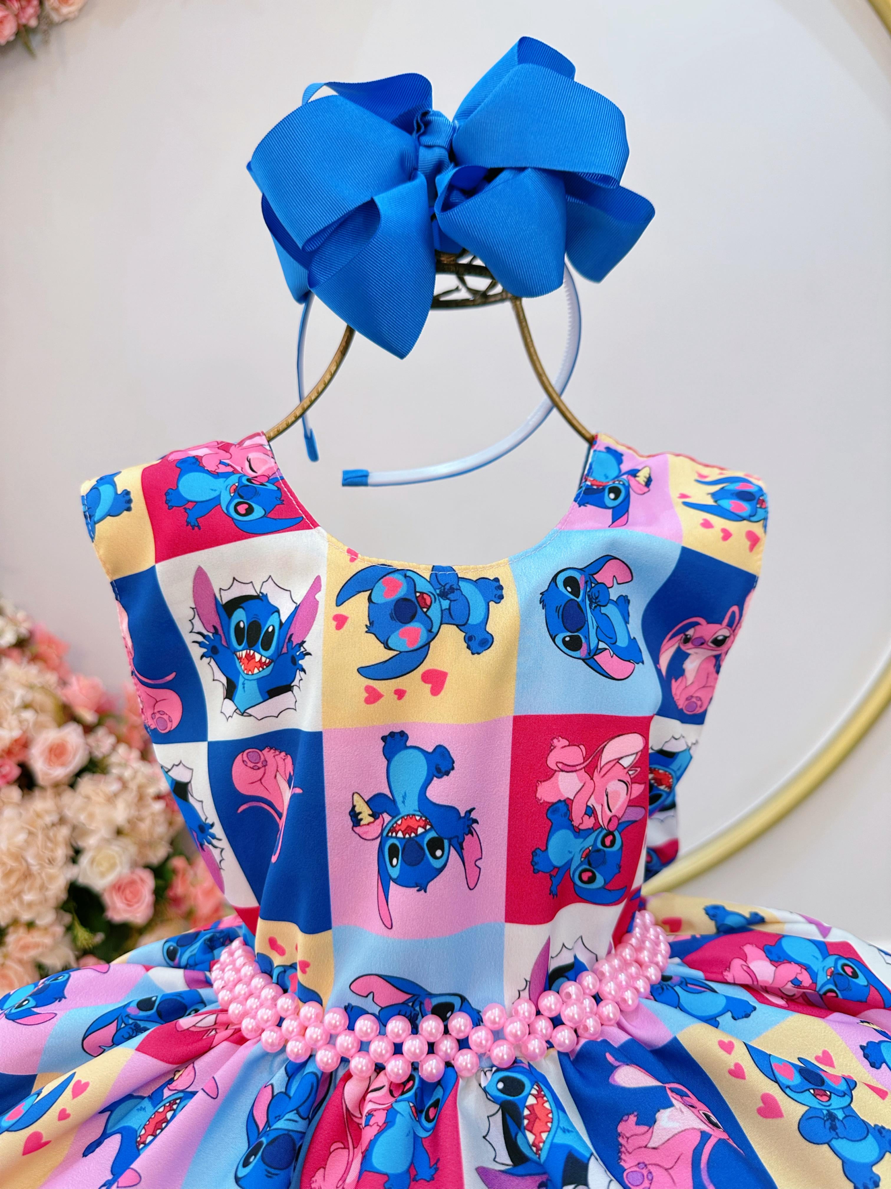 Vestido Infantil Colorido Lilo Stitch e Angel Festas