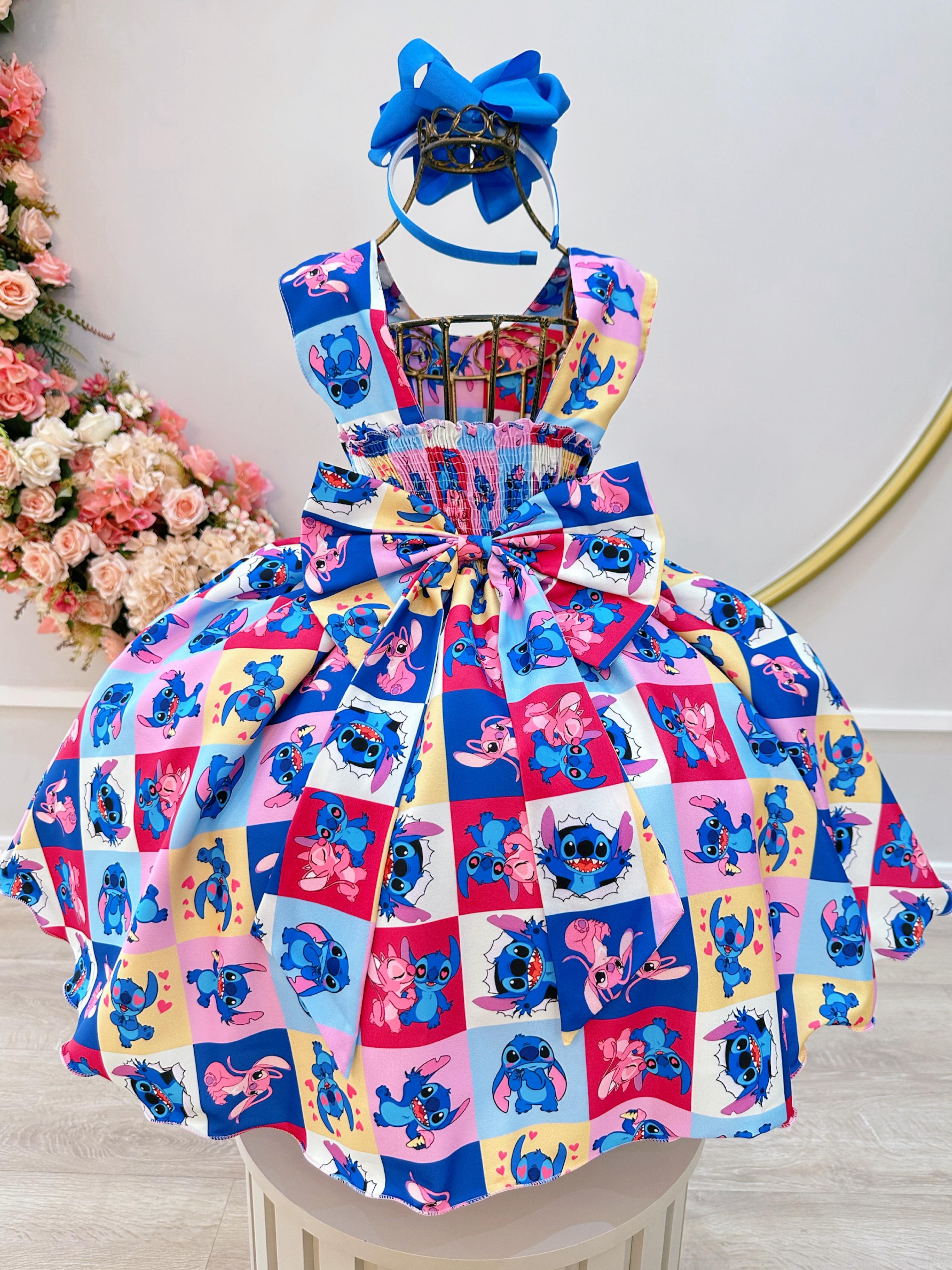 Vestido Infantil Colorido Lilo Stitch e Angel Festas