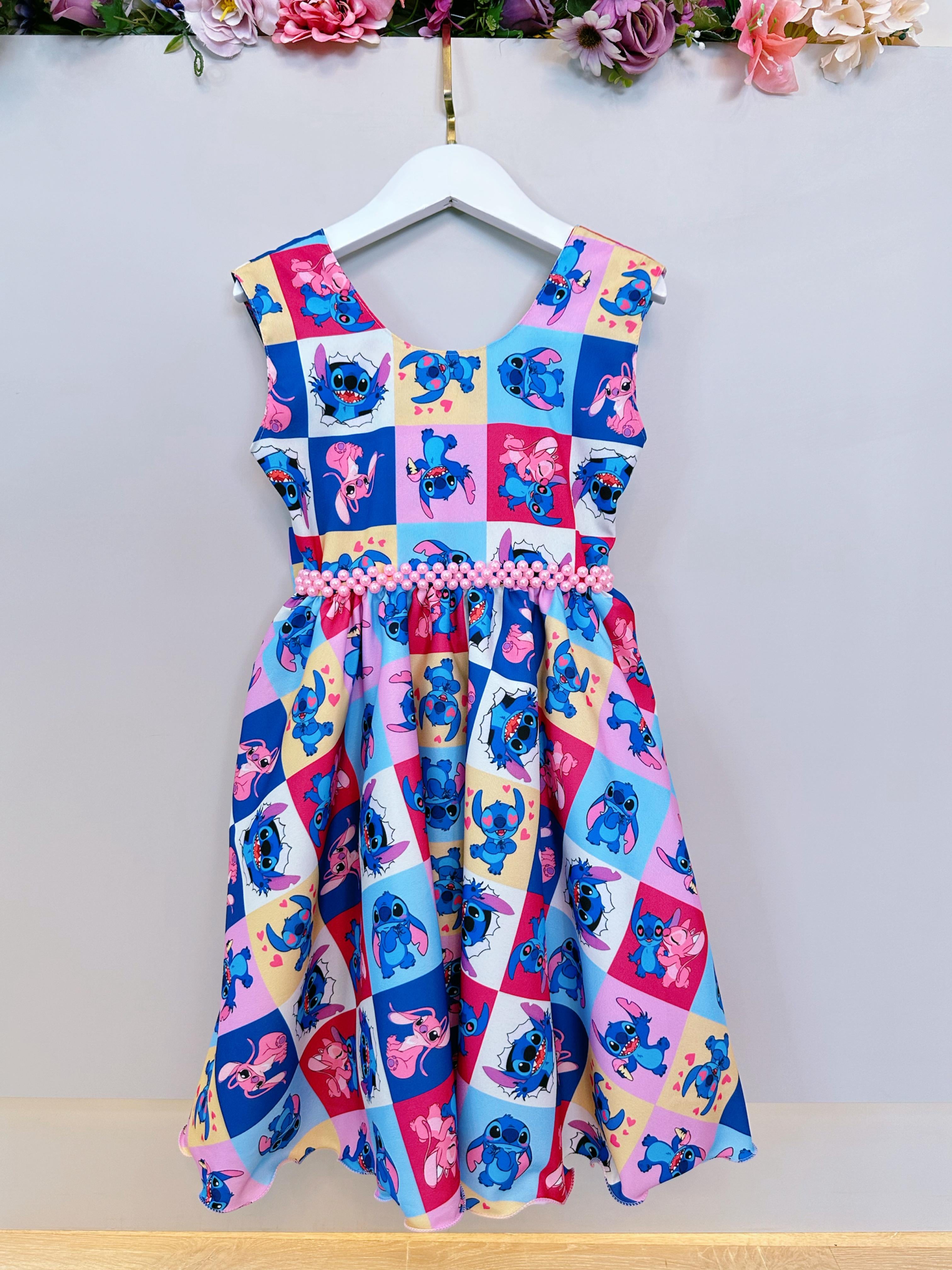 Vestido Infantil Colorido Lilo Stitch e Angel Festas