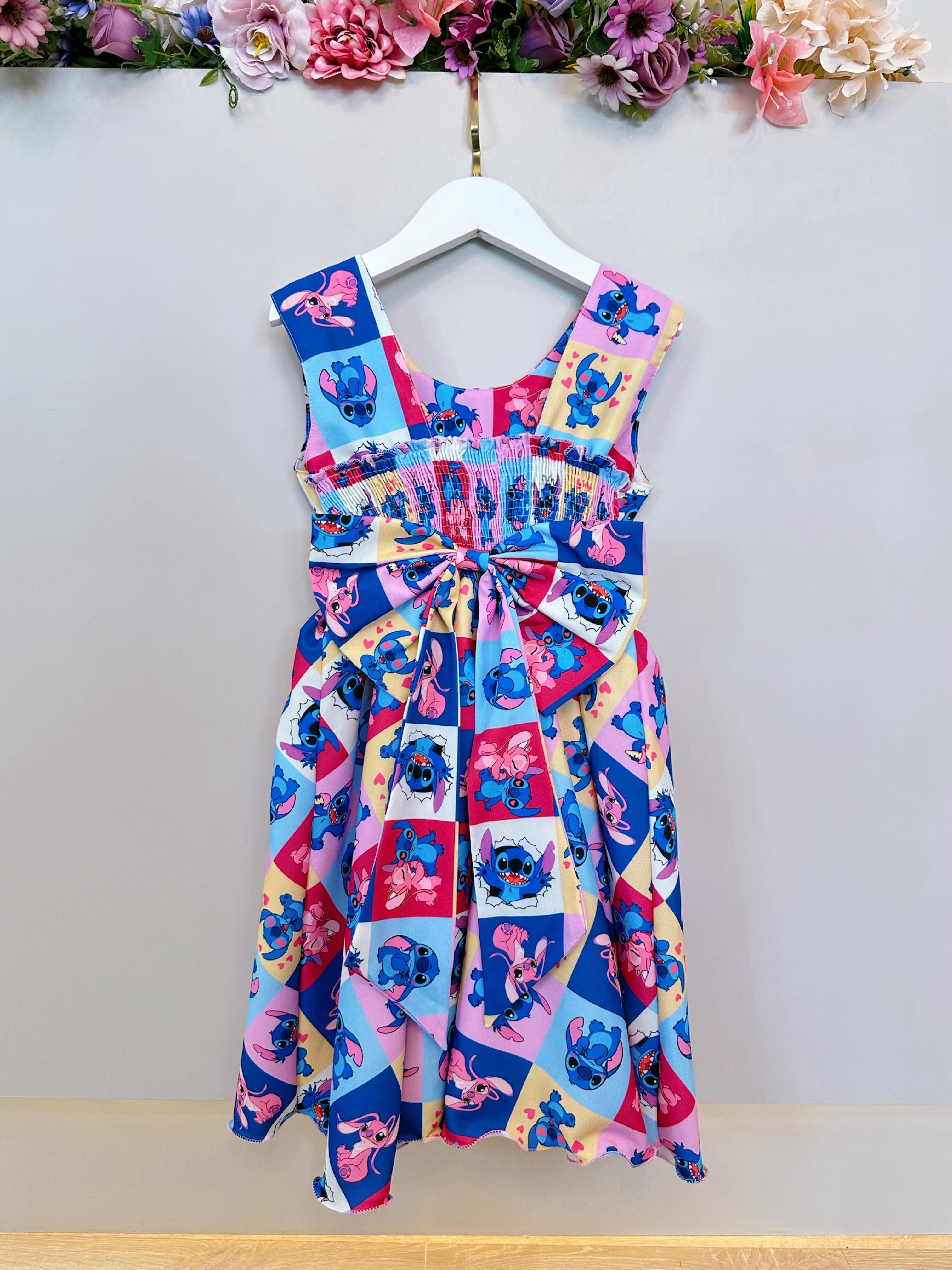 Vestido Infantil Colorido Lilo Stitch e Angel Festas
