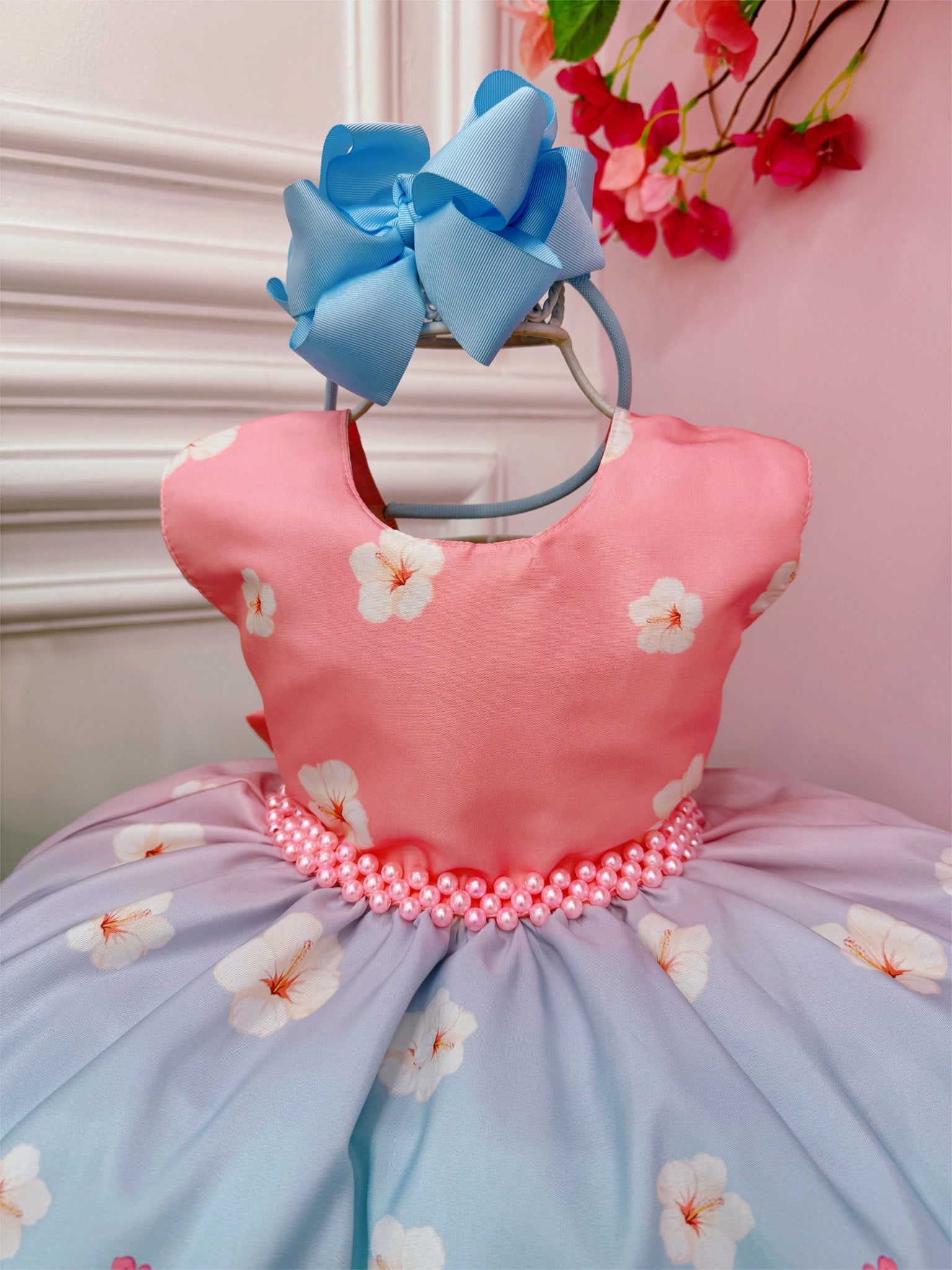 Vestido Infantil da Lilo e Stitch Rosa Florido Festas Luxo