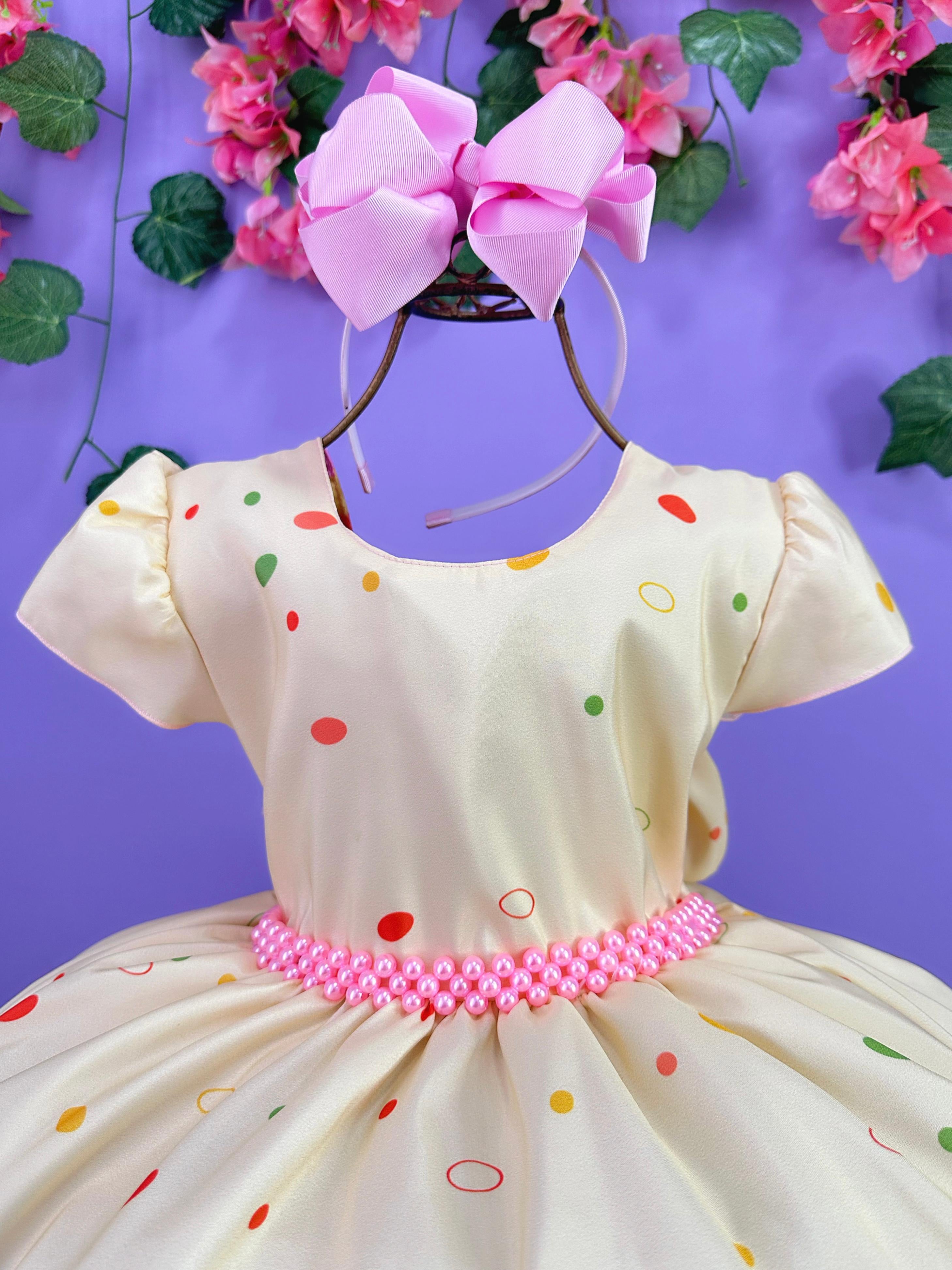 Vestido Infantil Divertidamente Amarelo Colorido Festas