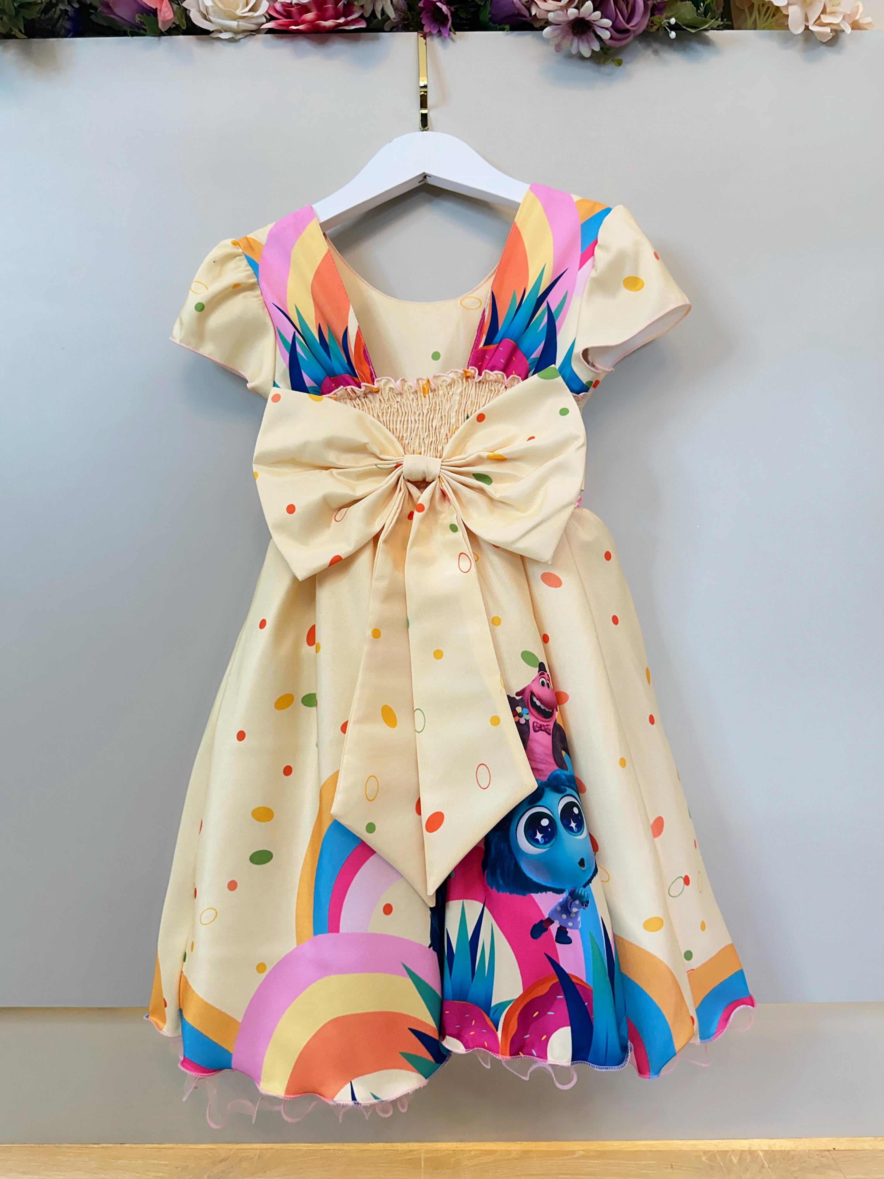 Vestido Infantil Divertidamente Amarelo Colorido Festas
