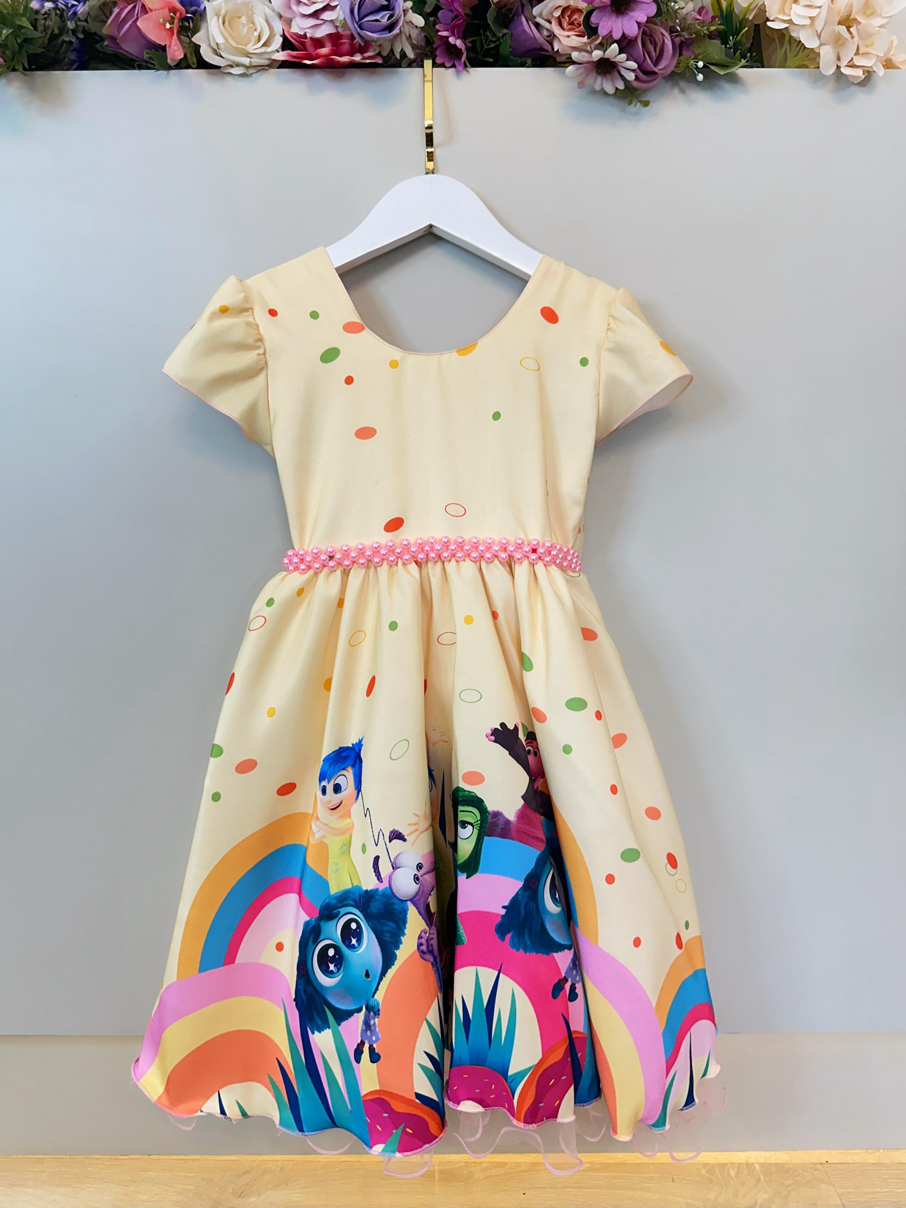 Vestido Infantil Divertidamente Amarelo Colorido Festas