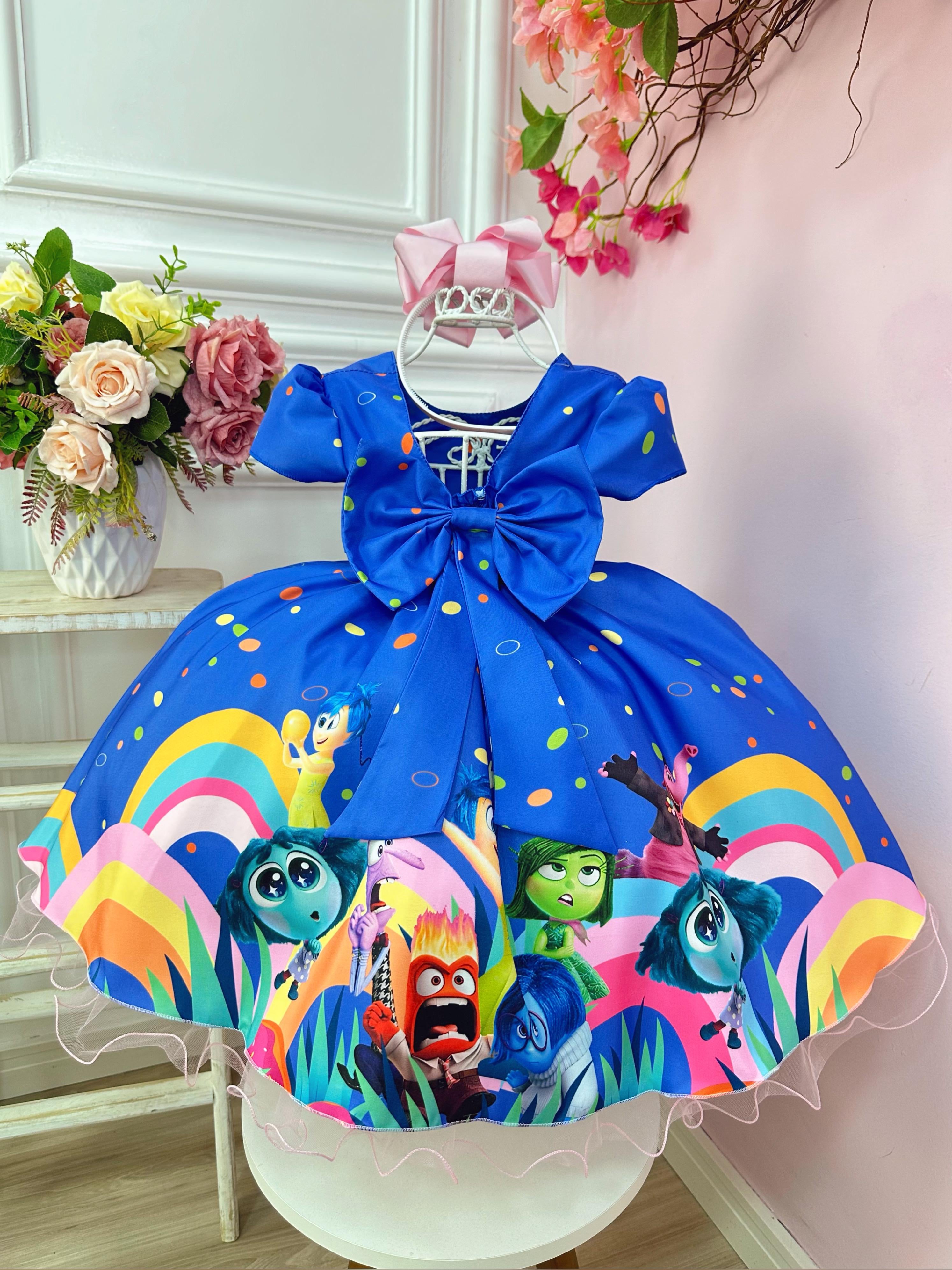 Vestido Infantil Divertidamente Azul C/ Cinto de Pérolas
