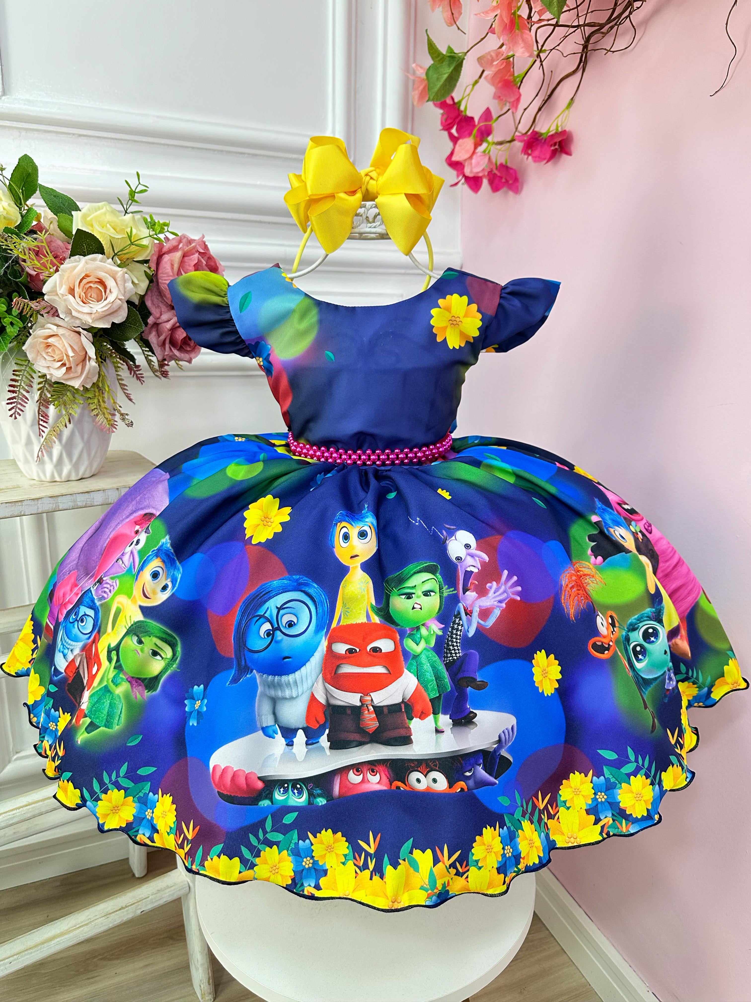 Vestido Infantil Divertidamente Azul Escuro Colorido Festas