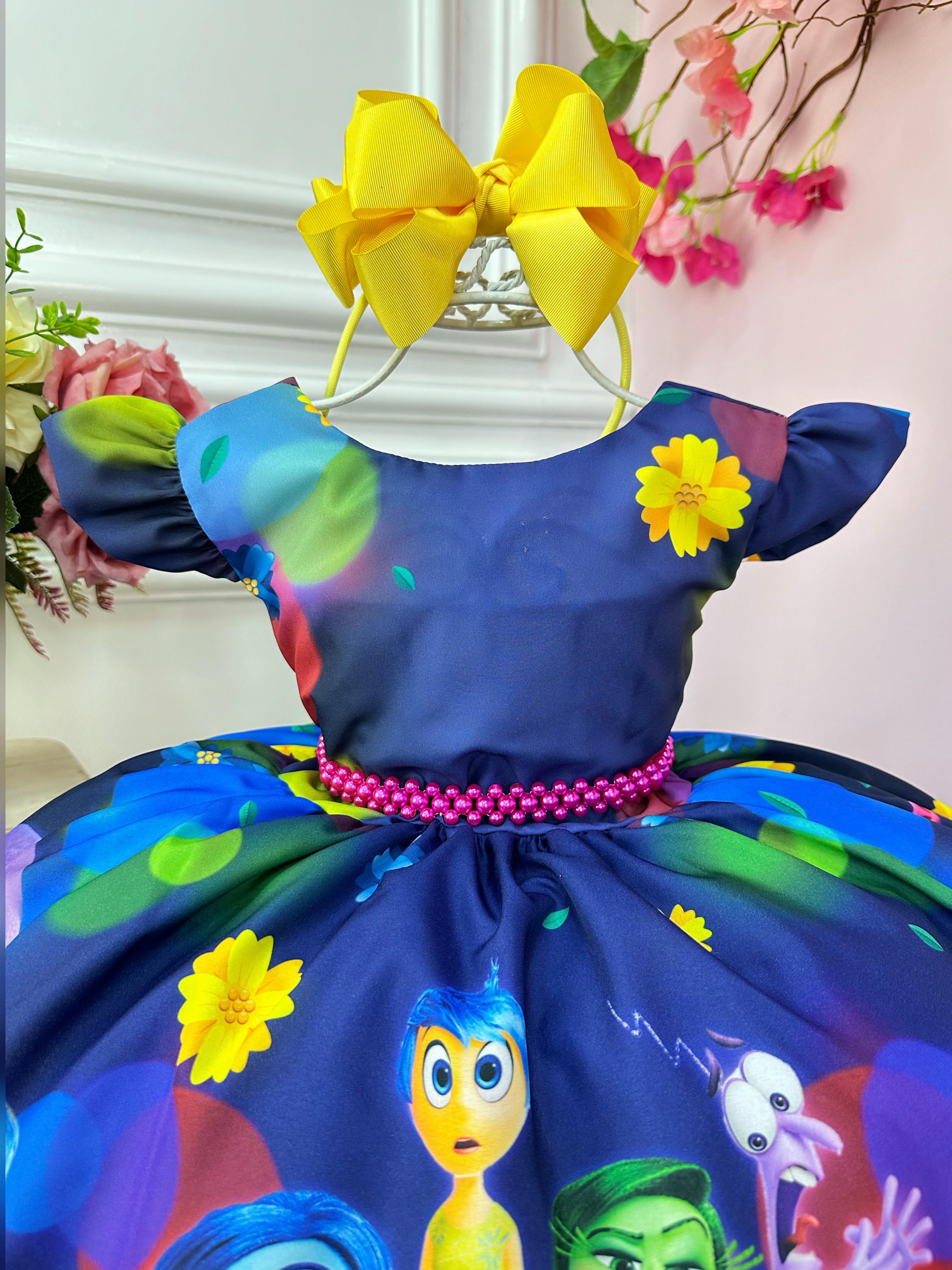 Vestido Infantil Divertidamente Azul Escuro Colorido Festas