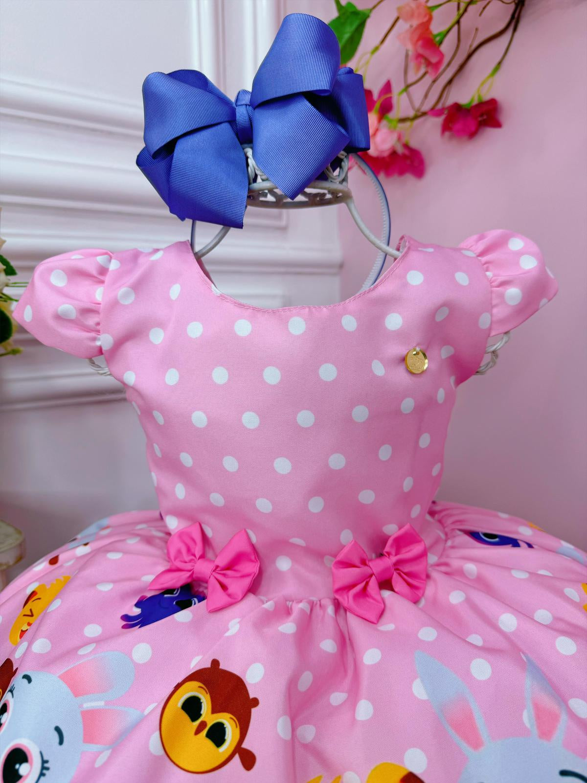 Vestido Infantil do Bolofofos Rosa C/ Aplique de Lacinhos