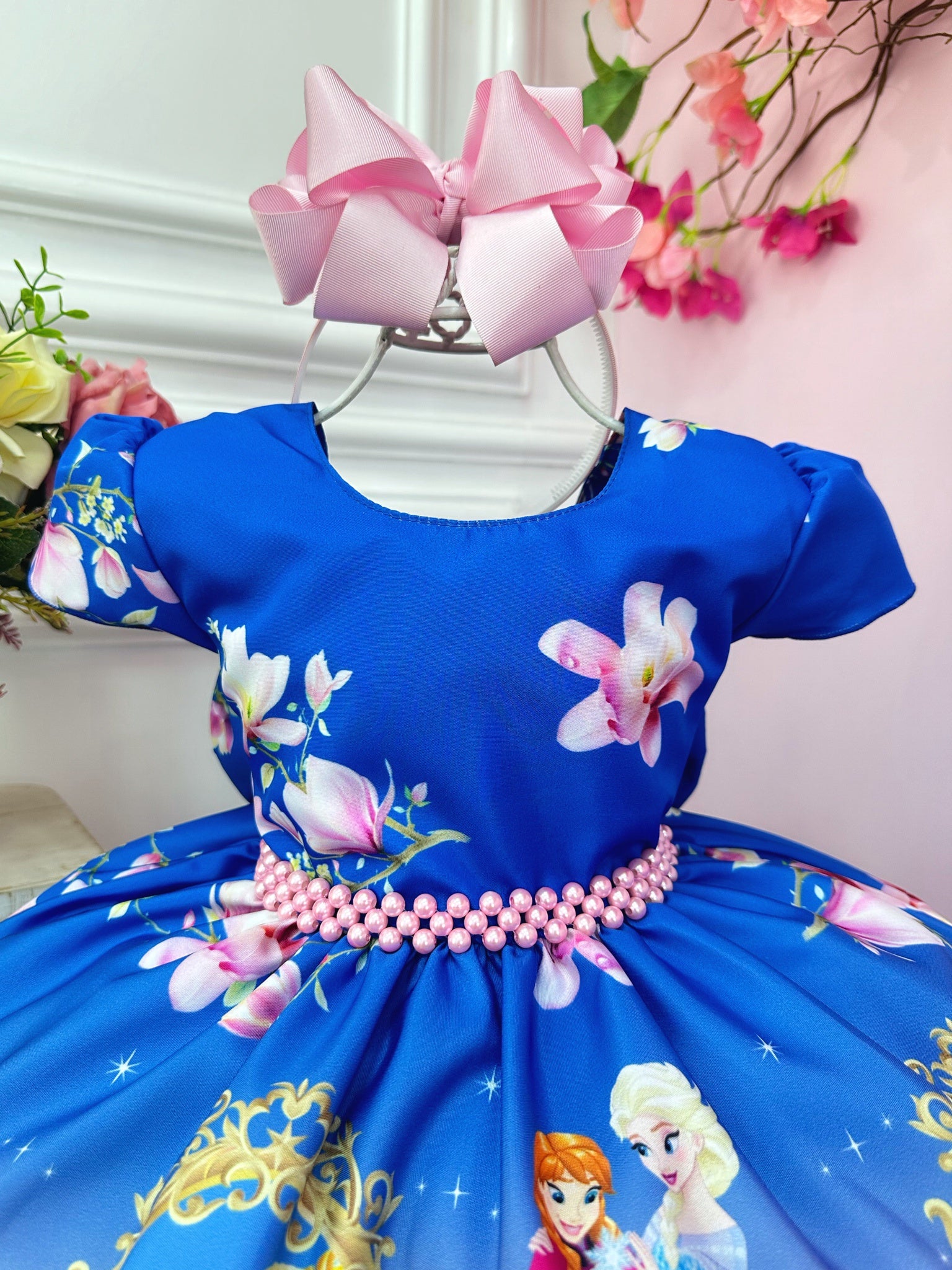 Vestido Infantil Elsa e Frozen Princesas Azul Luxo Festas