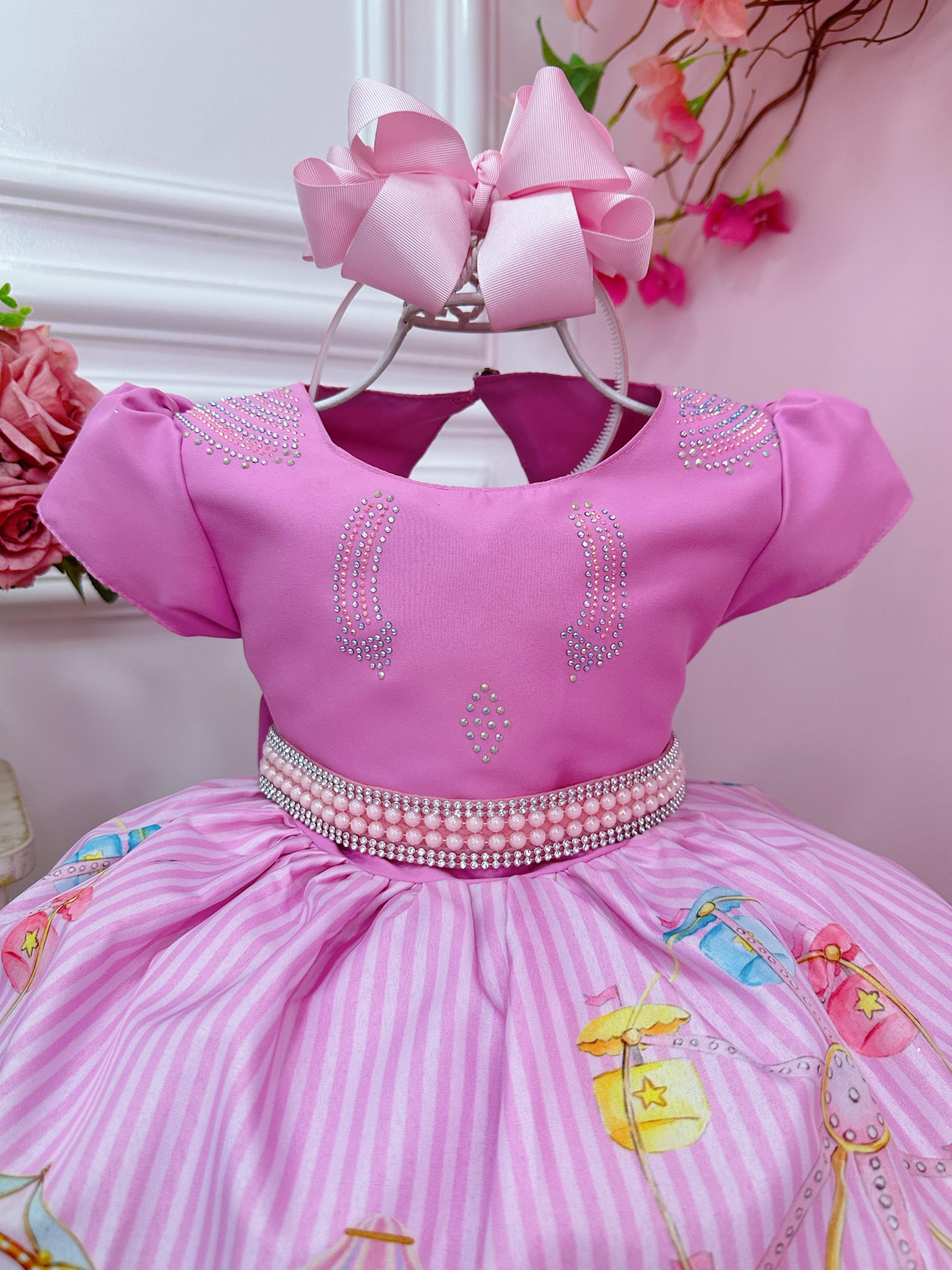Vestido Infantil Festa no Circo Florido Festas Luxo