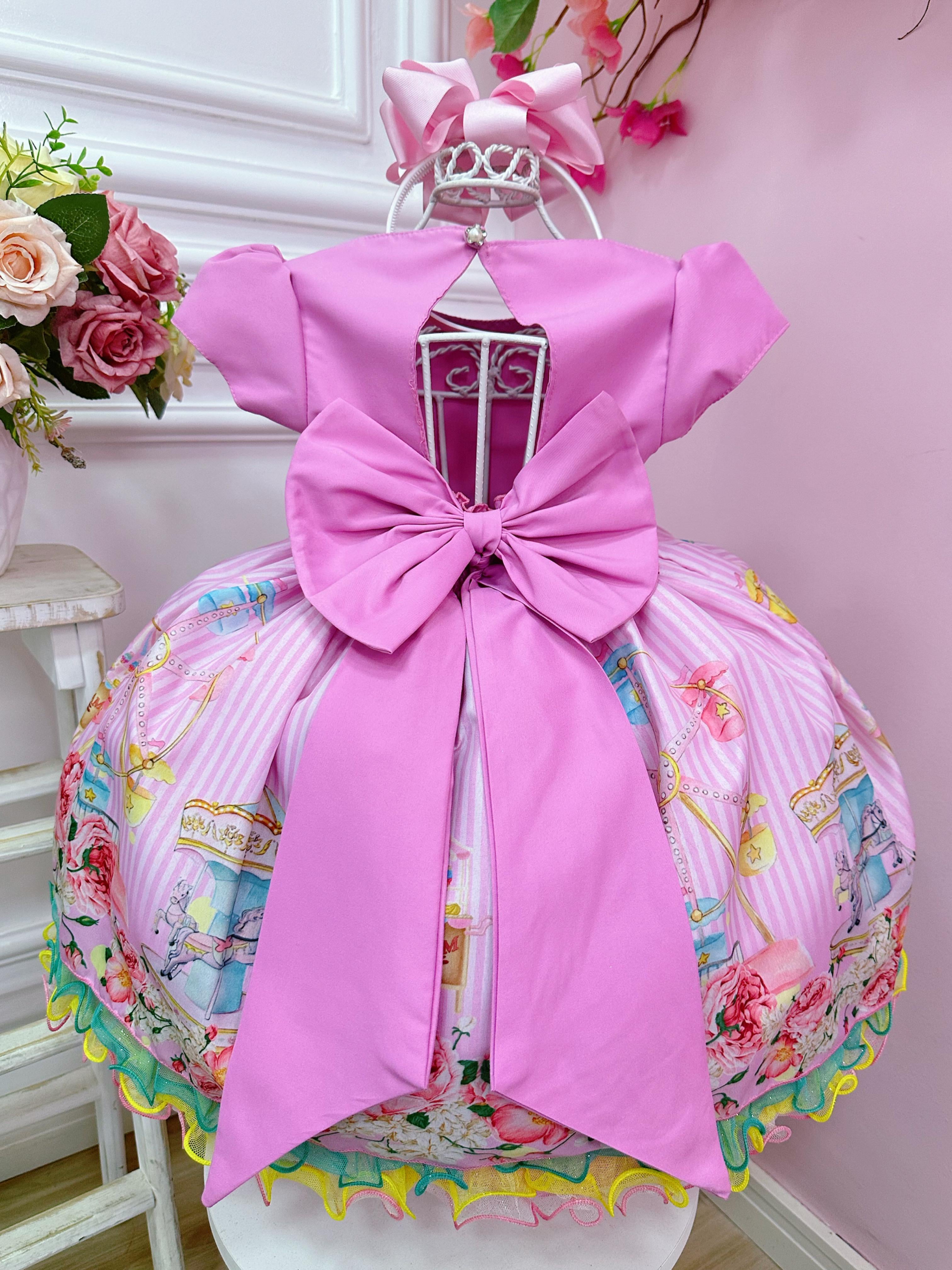 Vestido Infantil Festa no Circo Florido Festas Luxo