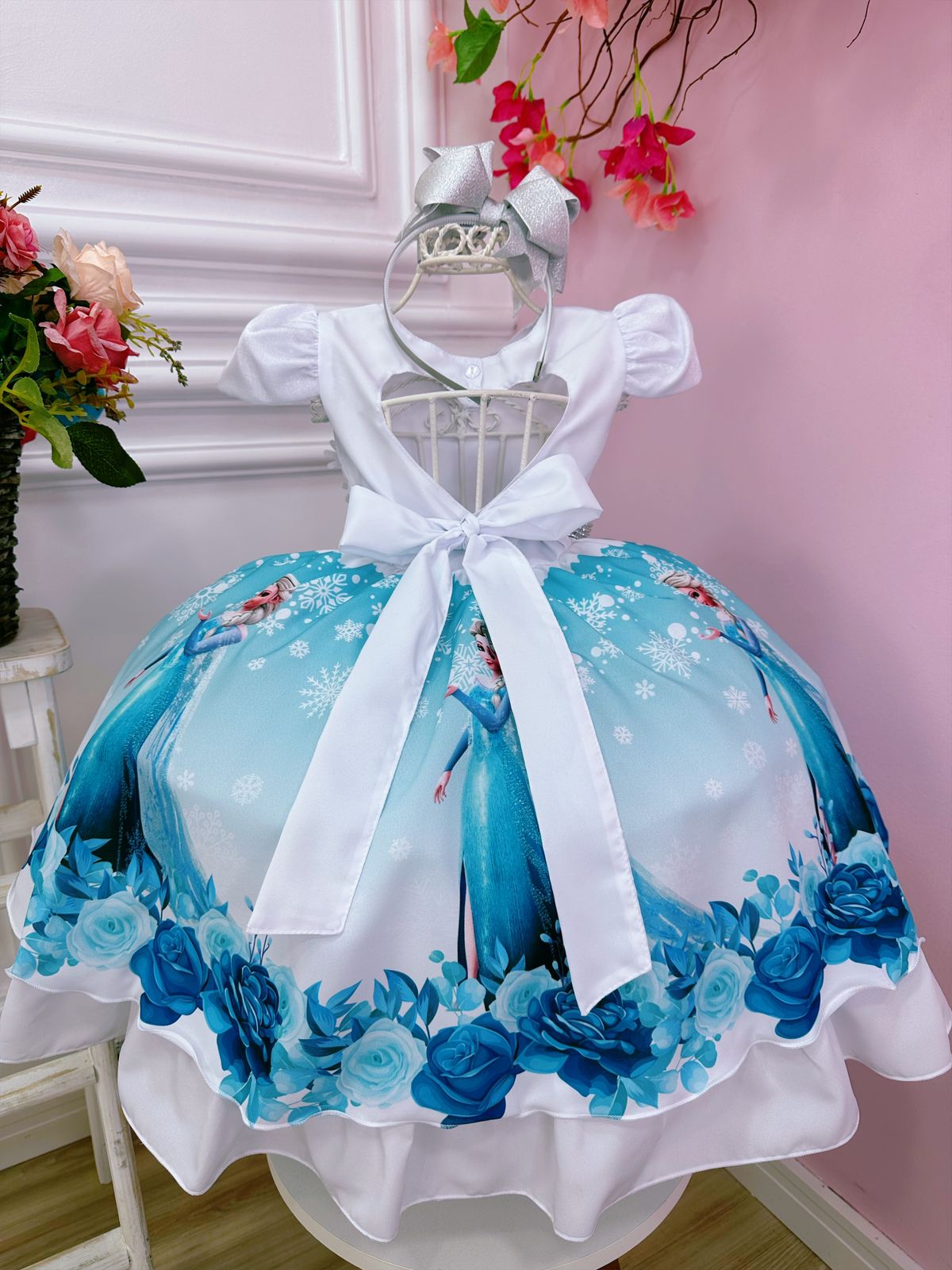 Vestido Infantil Frozen Princesa Aplique Gelo Festas