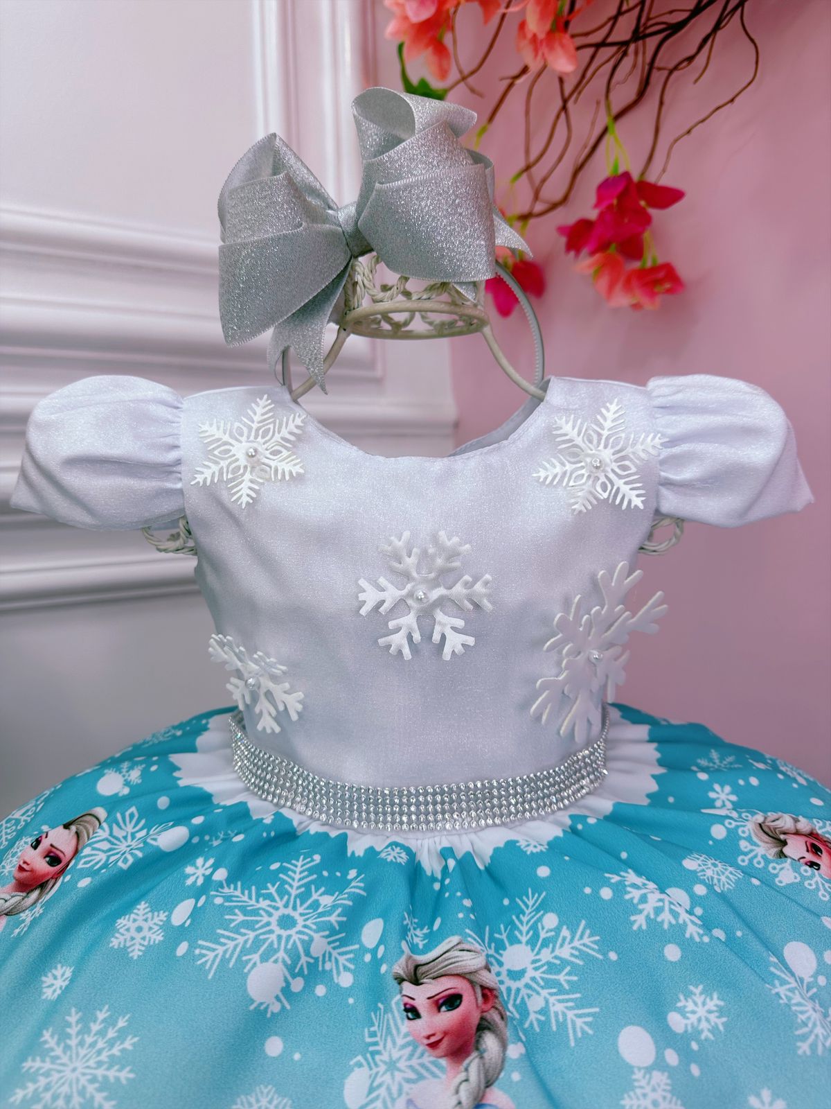 Vestido Infantil Frozen Princesa Aplique Gelo Festas