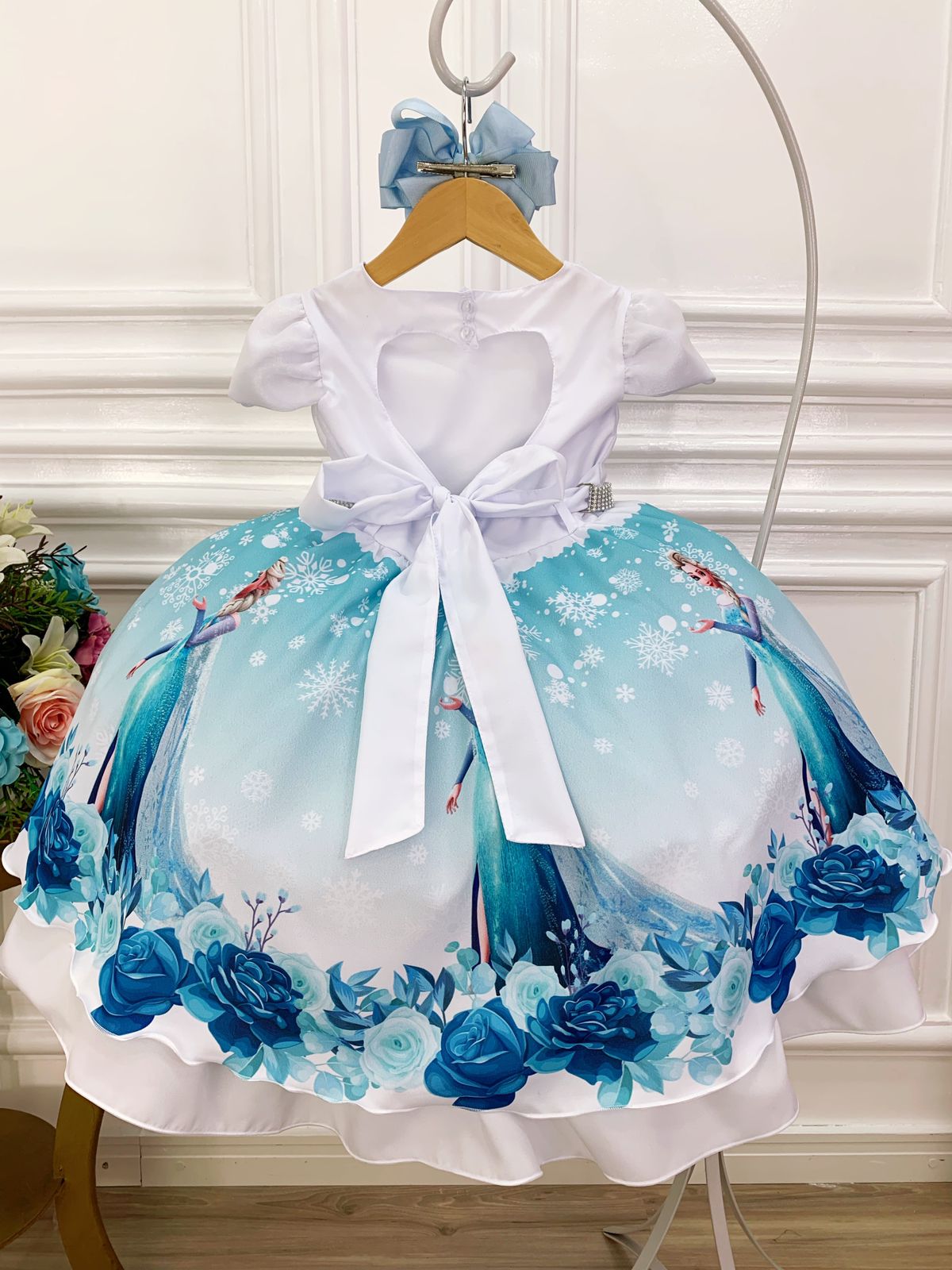 Vestido Infantil Frozen Princesa Aplique Gelo Festas