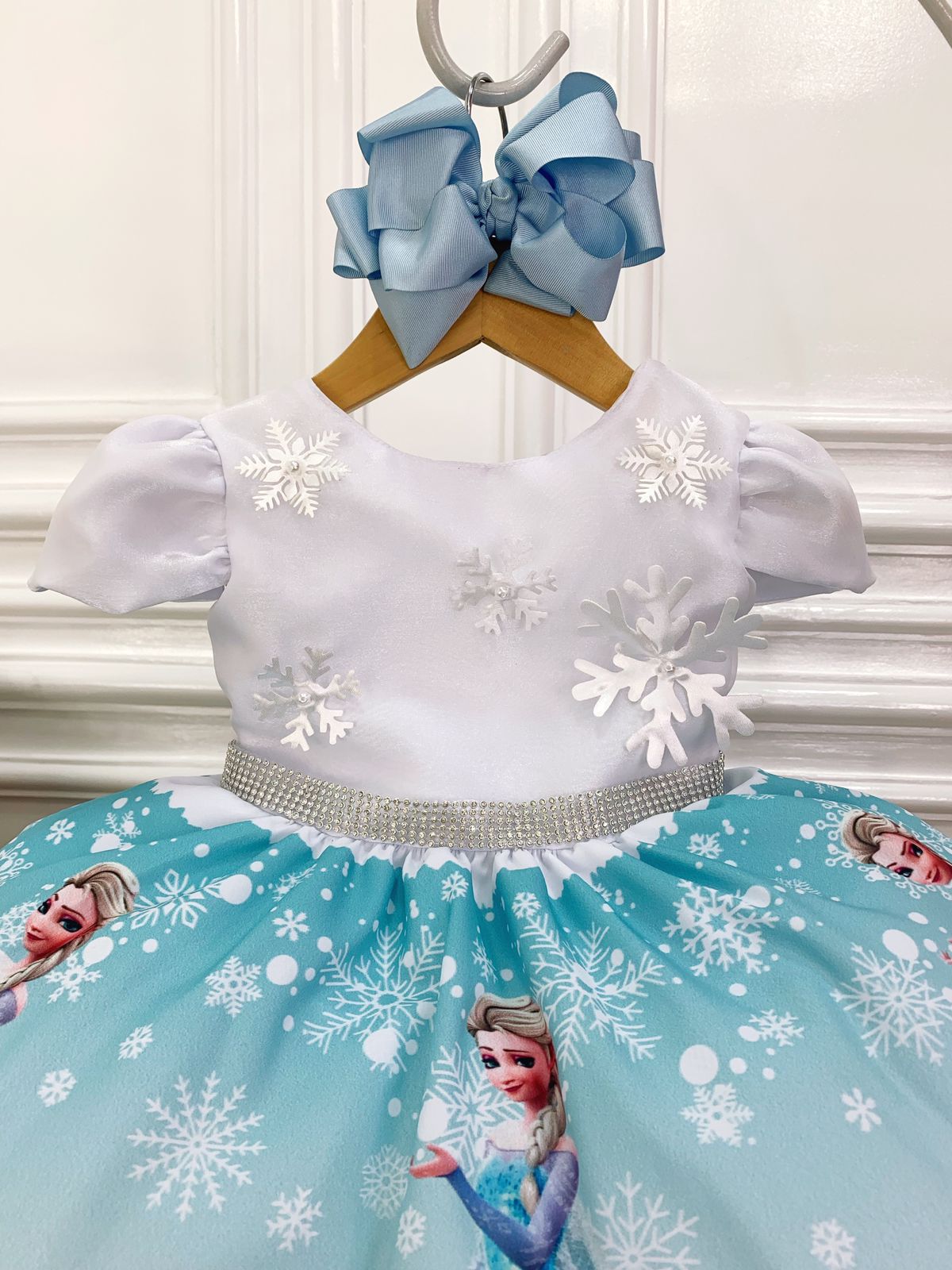 Vestido Infantil Frozen Princesa Aplique Gelo Festas