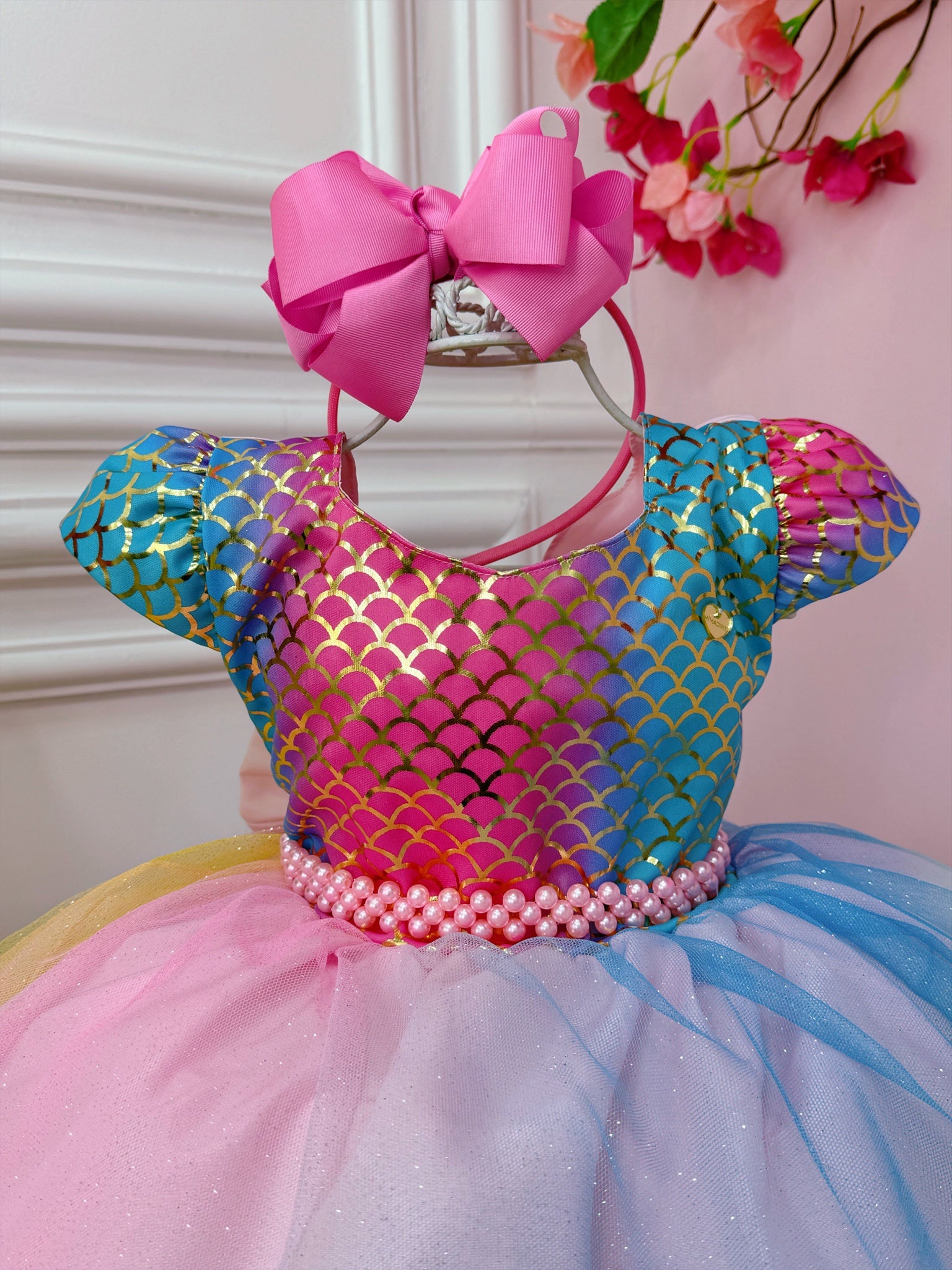 Vestido Infantil Fundo do Mar Sereia Busto Escamas Festas
